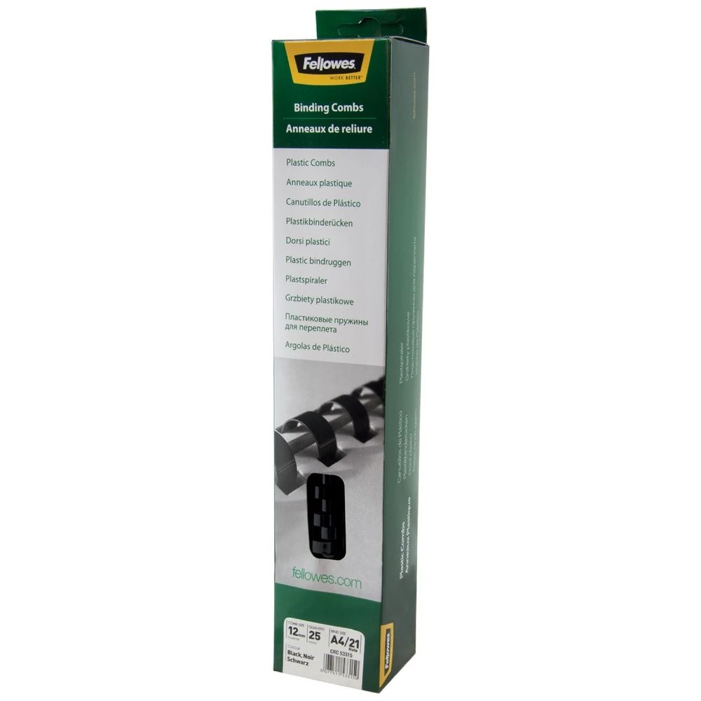 1 Fellowes Binding Combs 21 Loop 12mm Black 25 Pack, 1 of 5