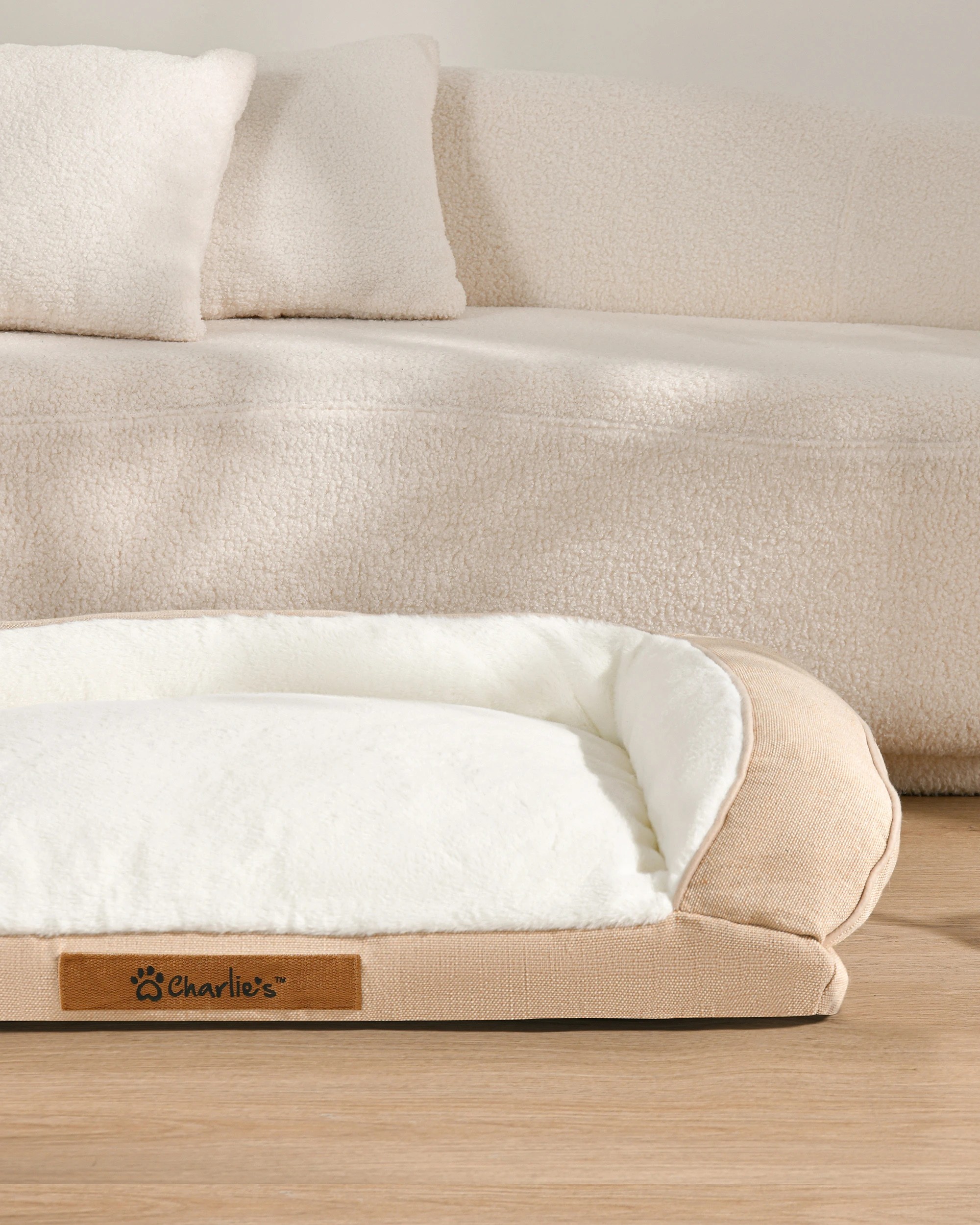4 Charlie's Camden Cotton Jute Plush Sofa Dog Bed Medium - Natural, 4 of 8