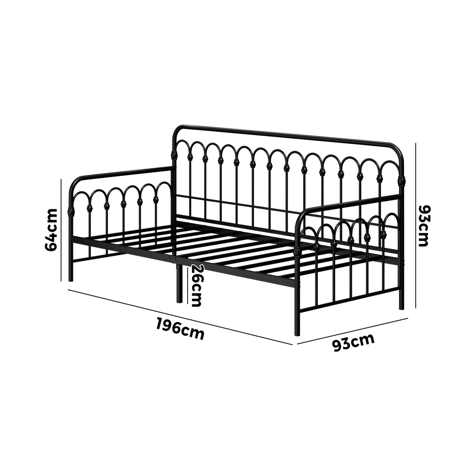 9 Oikiture Metal Daybed Frame Single Size Sofa Bed Steel Slat Support
 - Black, 9 of 9