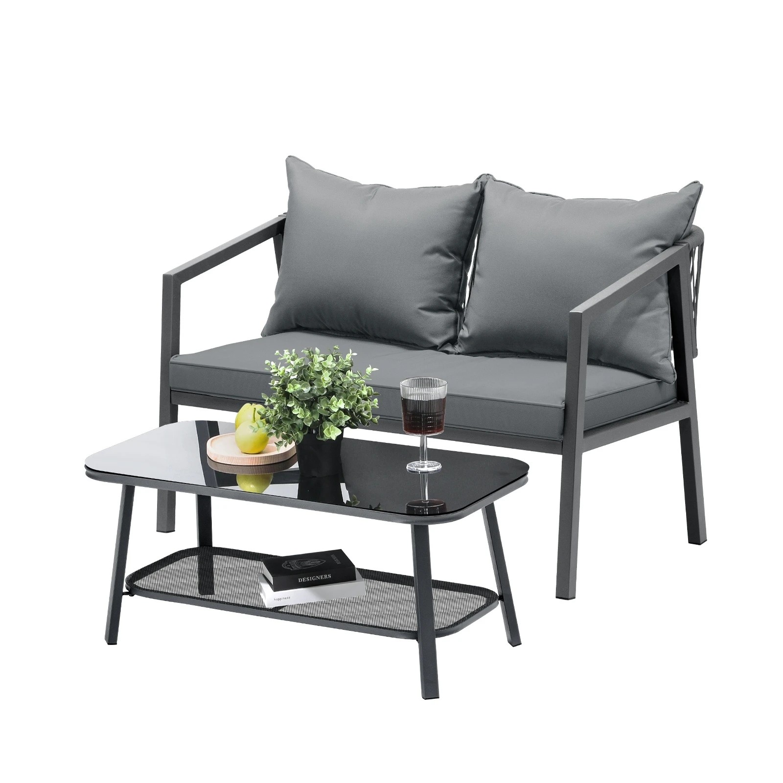 1 Livsip Set Of 2 Outdoor Furniture Setting Garden Patio Lounge Sofa Table Chairs
 - Grey, 1 of 10