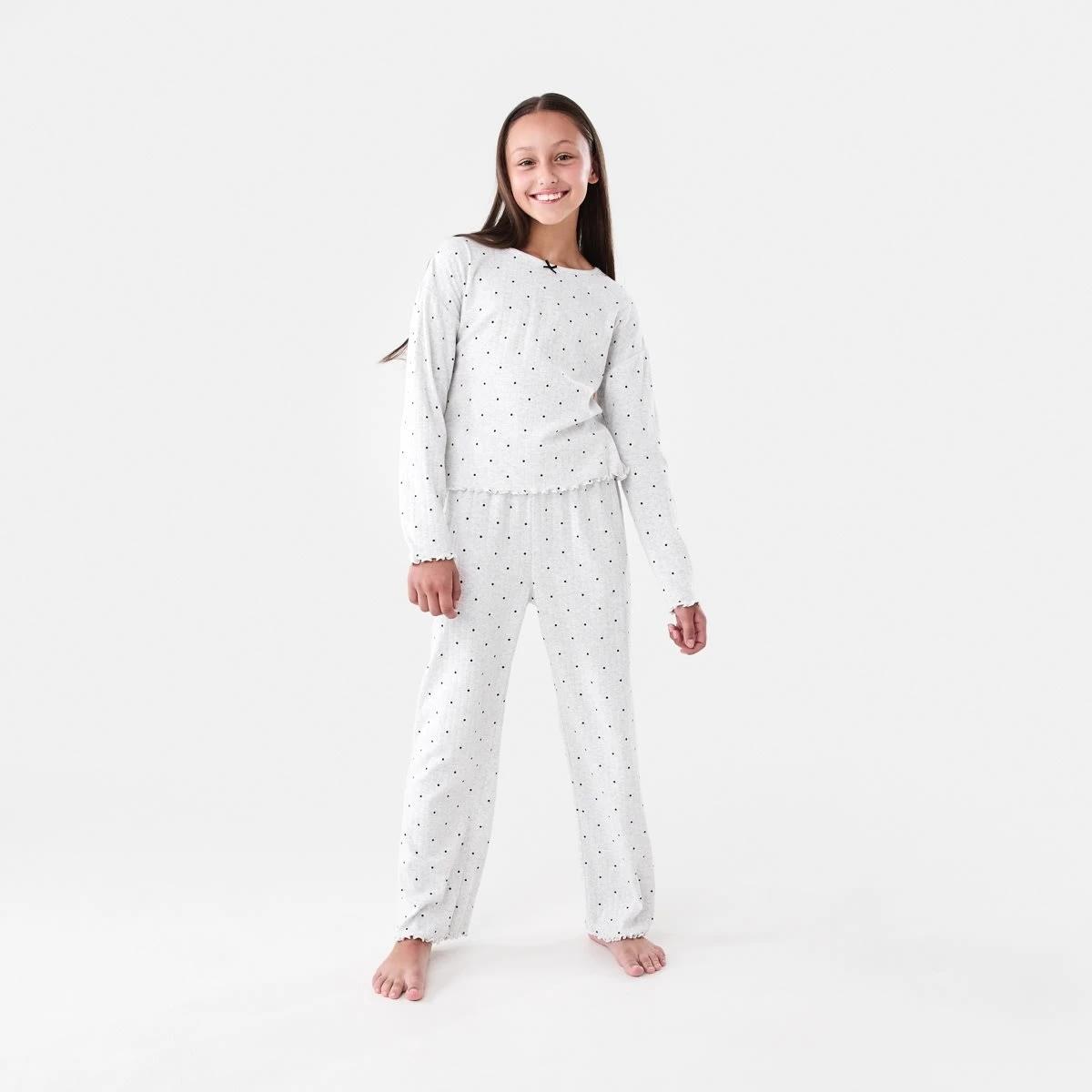 1 Long Sleeve Pointelle Pyjama Set White Dots, 1 of 7