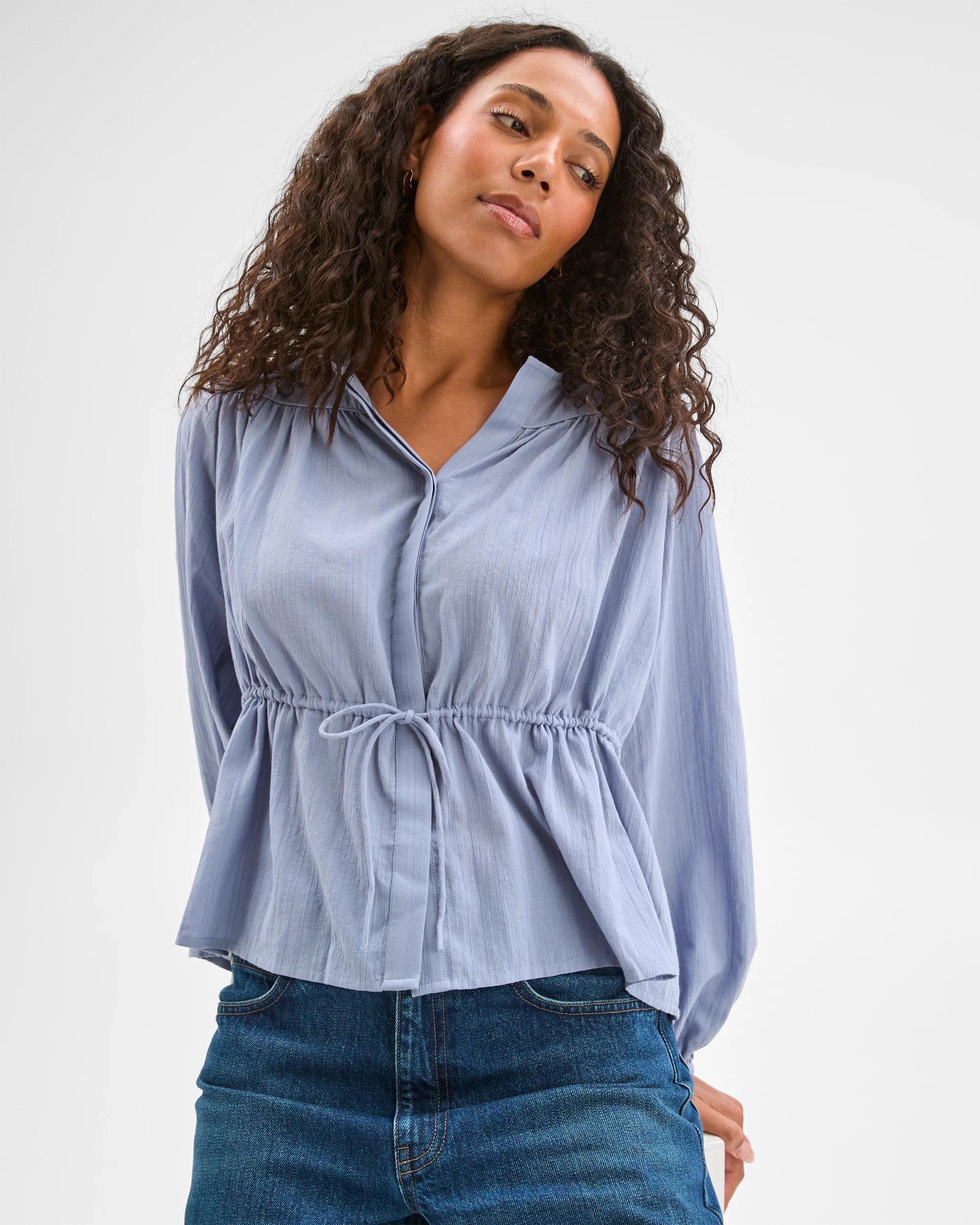 3 Target Woman Short Sleeve Tie Waist Blouse BLUEBELL, 3 of 6