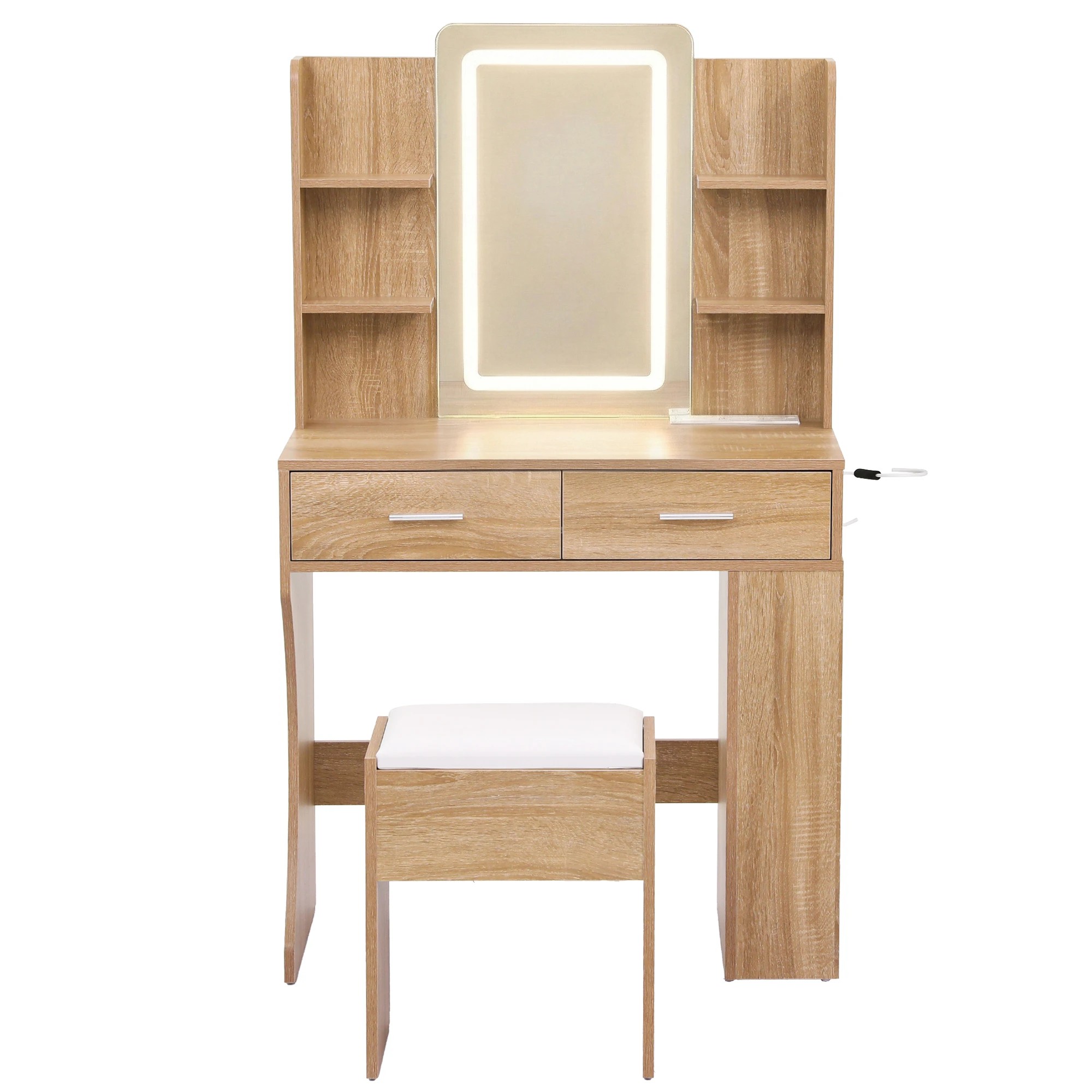 4 Artiss Dressing Table LED Vanity Desk Set Stool - Natural, 4 of 9