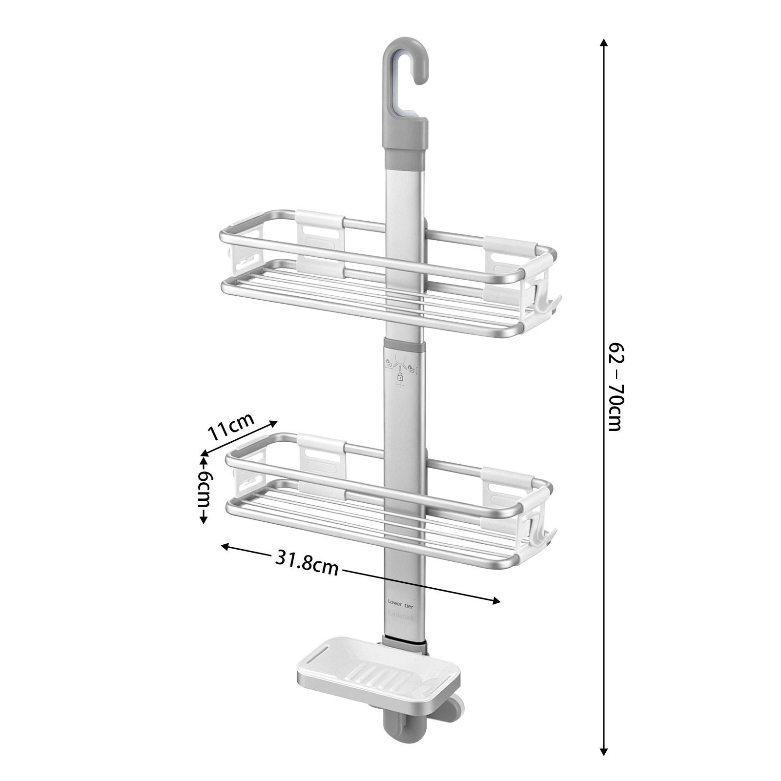 3 Ausway 3 Tier Aluminium Hanging Shower Caddy Organiser Adjustable Rustproof Rack, 3 of 7