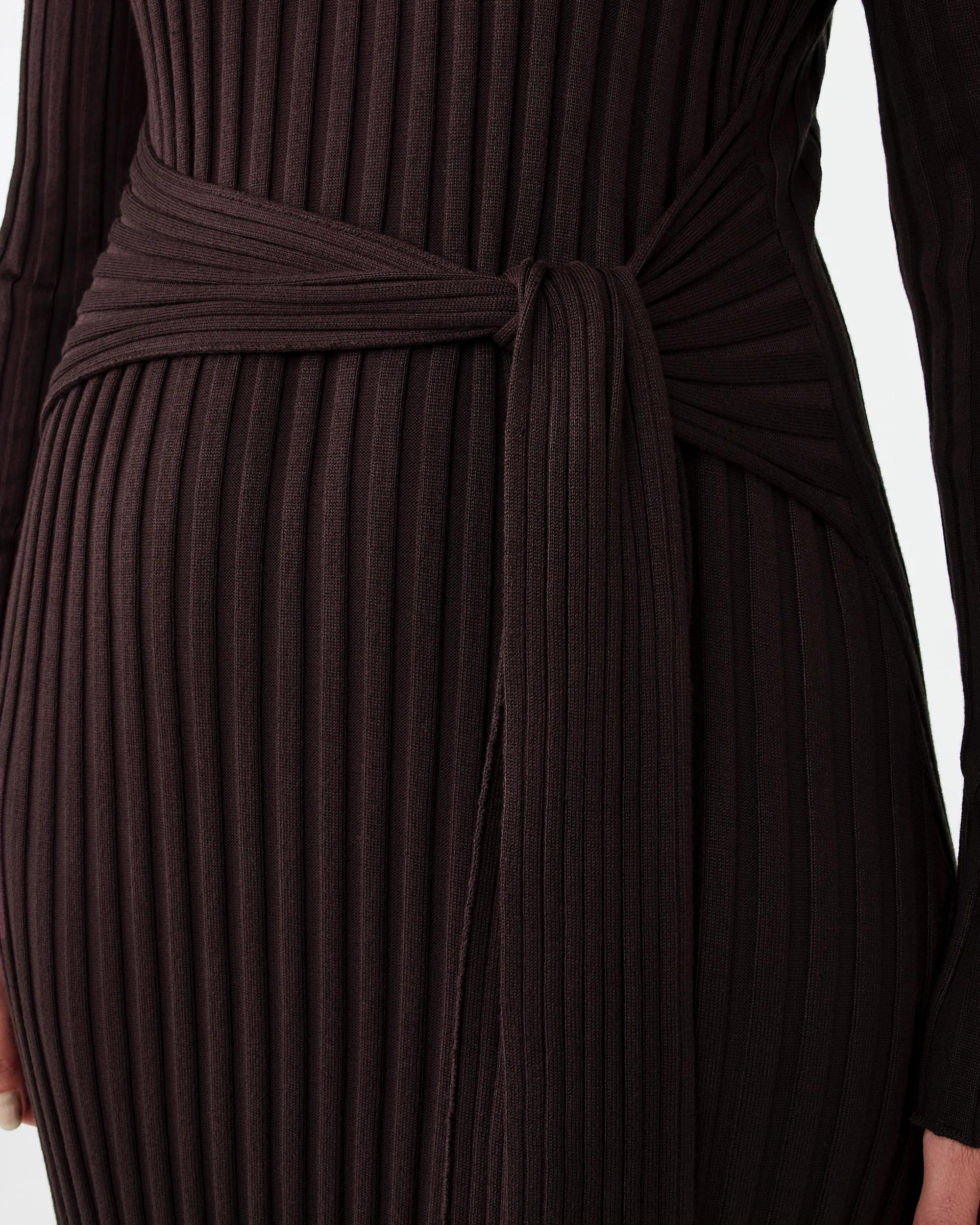 7 Long Sleeve Waist Tie Maxi Dress Melt Brown, 7 of 8