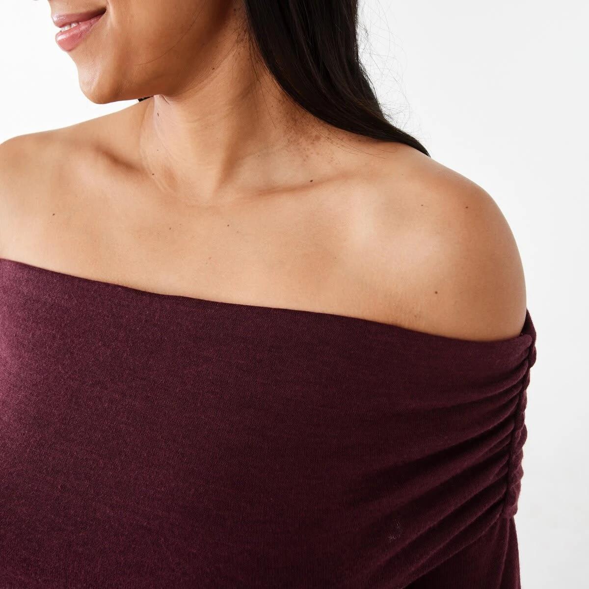 6 Long Sleeve Off Shoulder Top Burgundy, 6 of 7