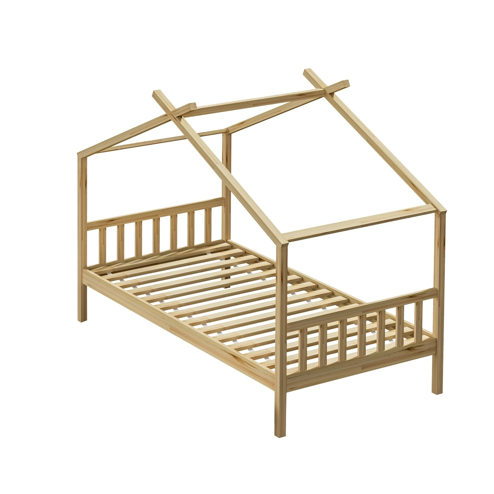 8 Oikiture Bed Frame Wooden Base Kids Single Timber House Beds
 - Natural, 8 of 10