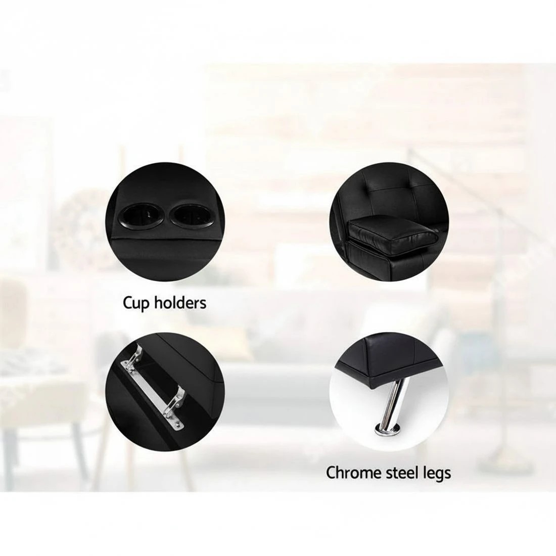 5 Artiss Sofa Bed 168CM  PU - Black, 5 of 5