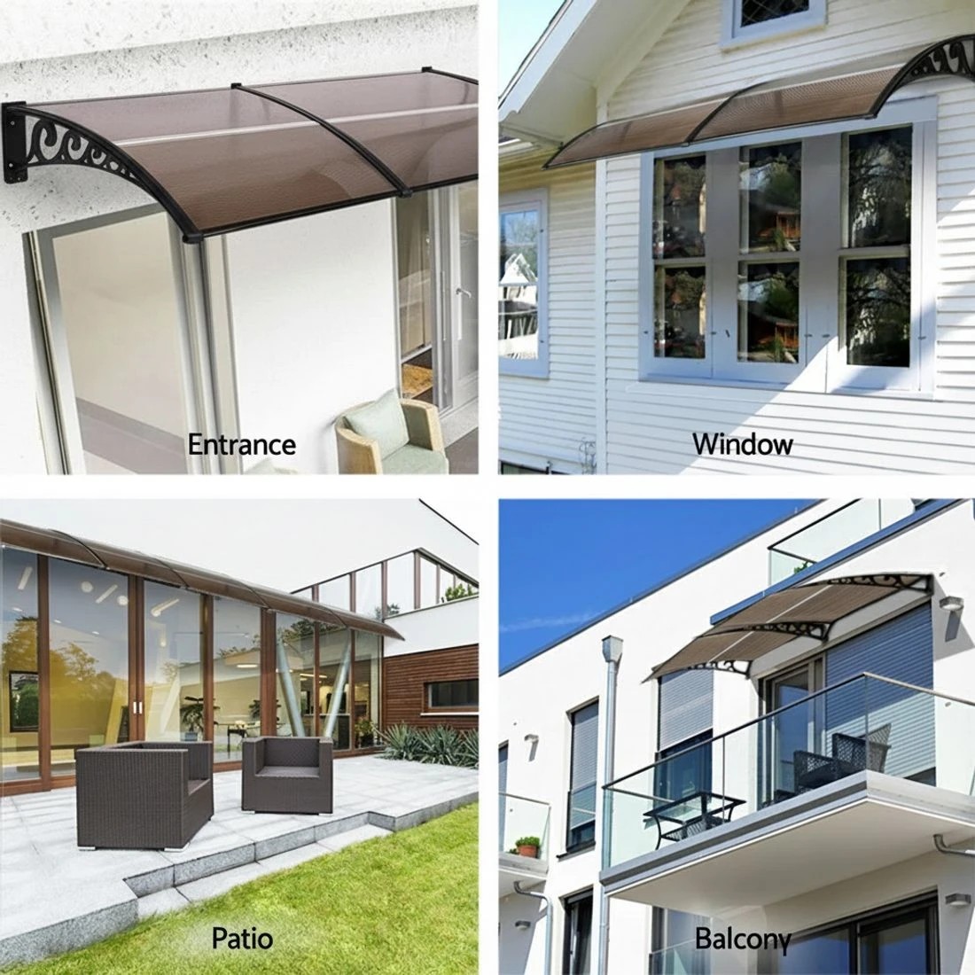 4 Instahut Window Door Awning 0.8mx2m - Brown, 4 of 9