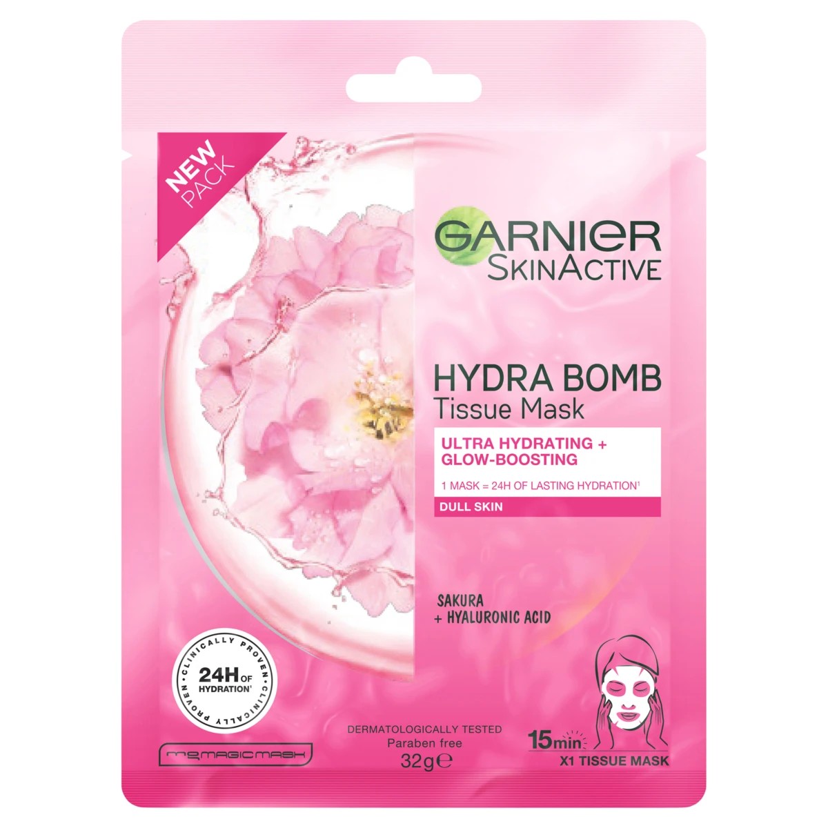 1 Garnier SkinActive Hydra Bomb Tissue Mask 32g - Sakura & Hyaluronic Acid, 1 of 5