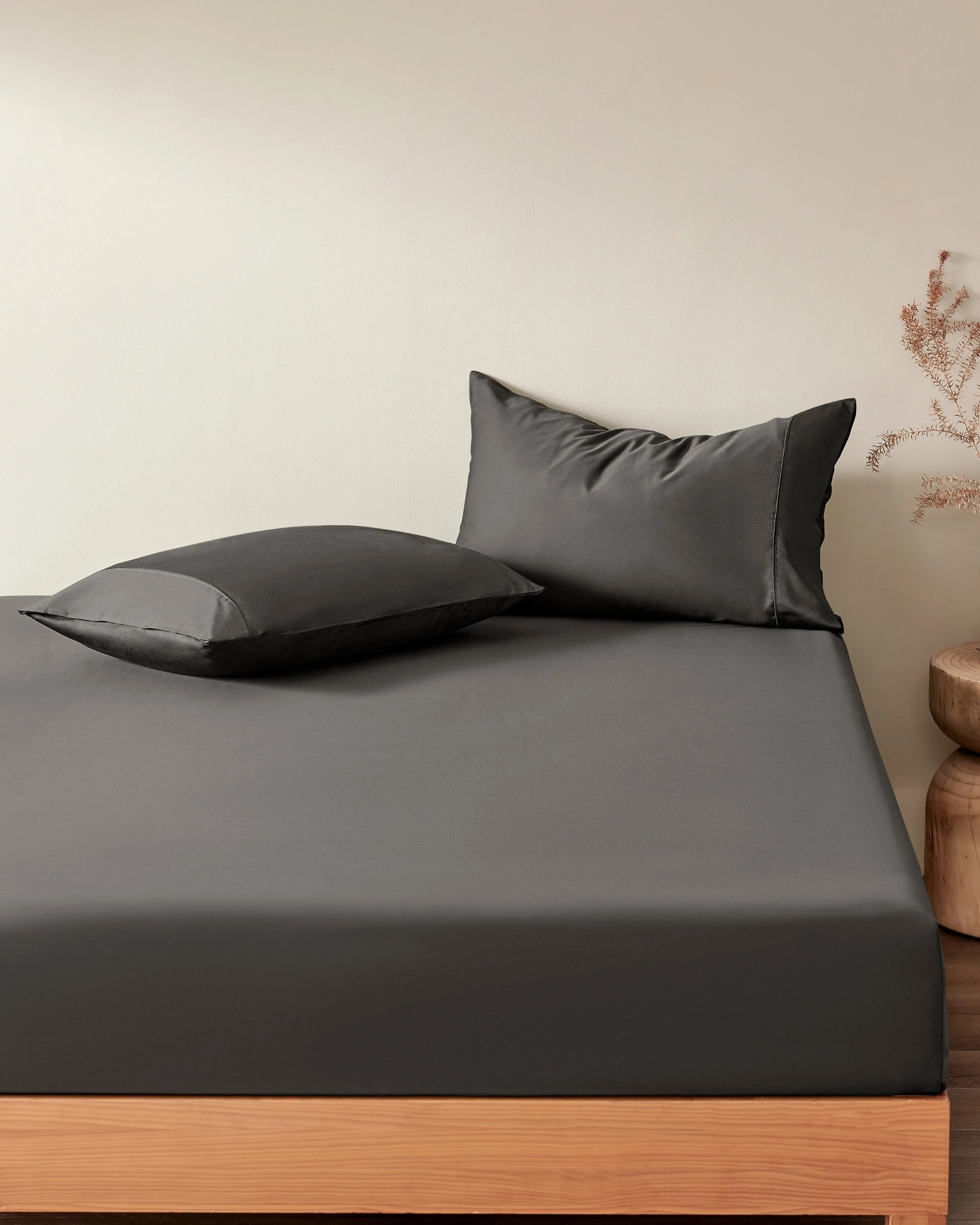 1 Serene 400TC Bamboo Cotton Sateen Fitted Sheet Set - King Bed - Charcoal, 1 of 5