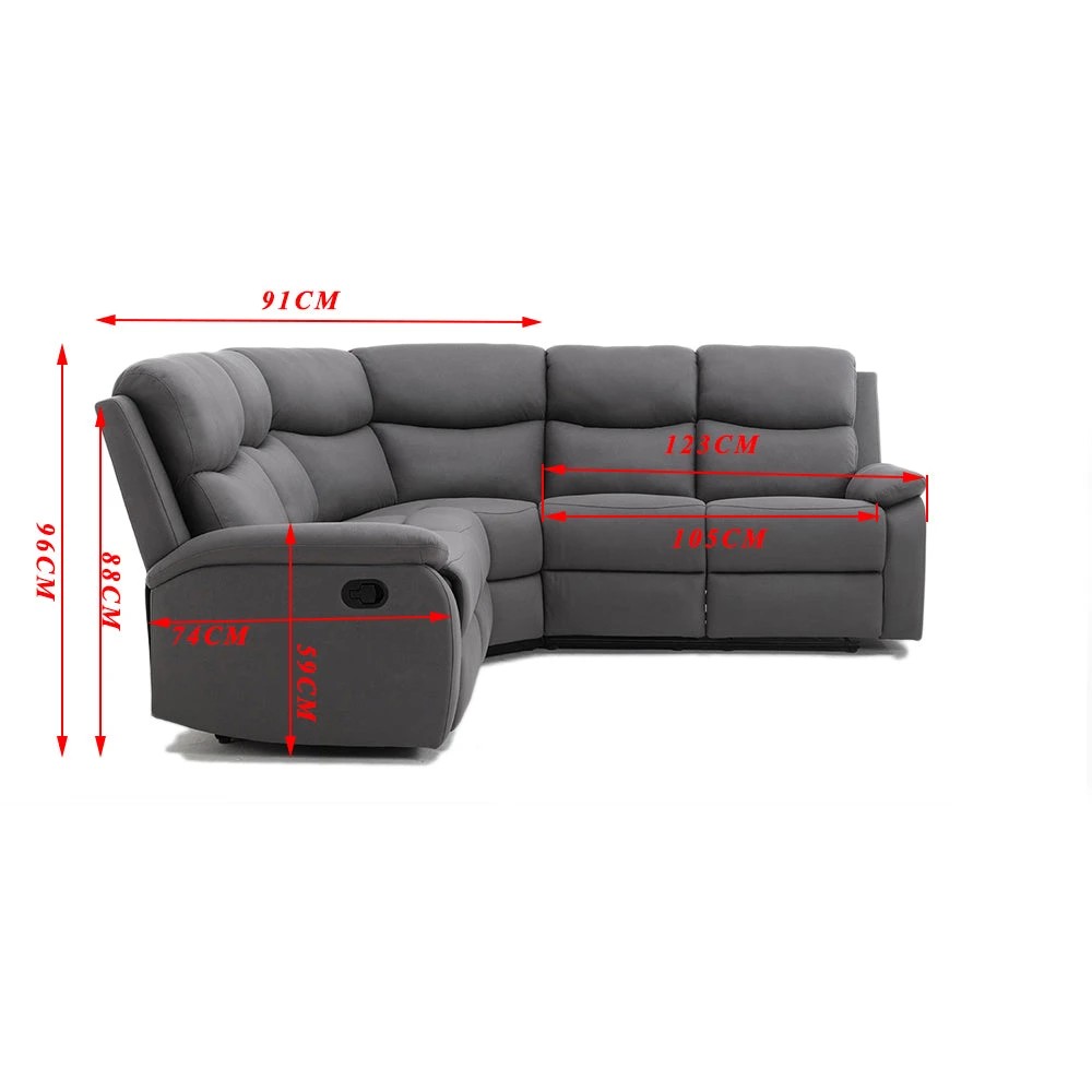 4 Foret 5 Seater Sofa Corner Lounge Recliner Footrest Bed Chaise Couch Fabric Grey Dark, 4 of 9