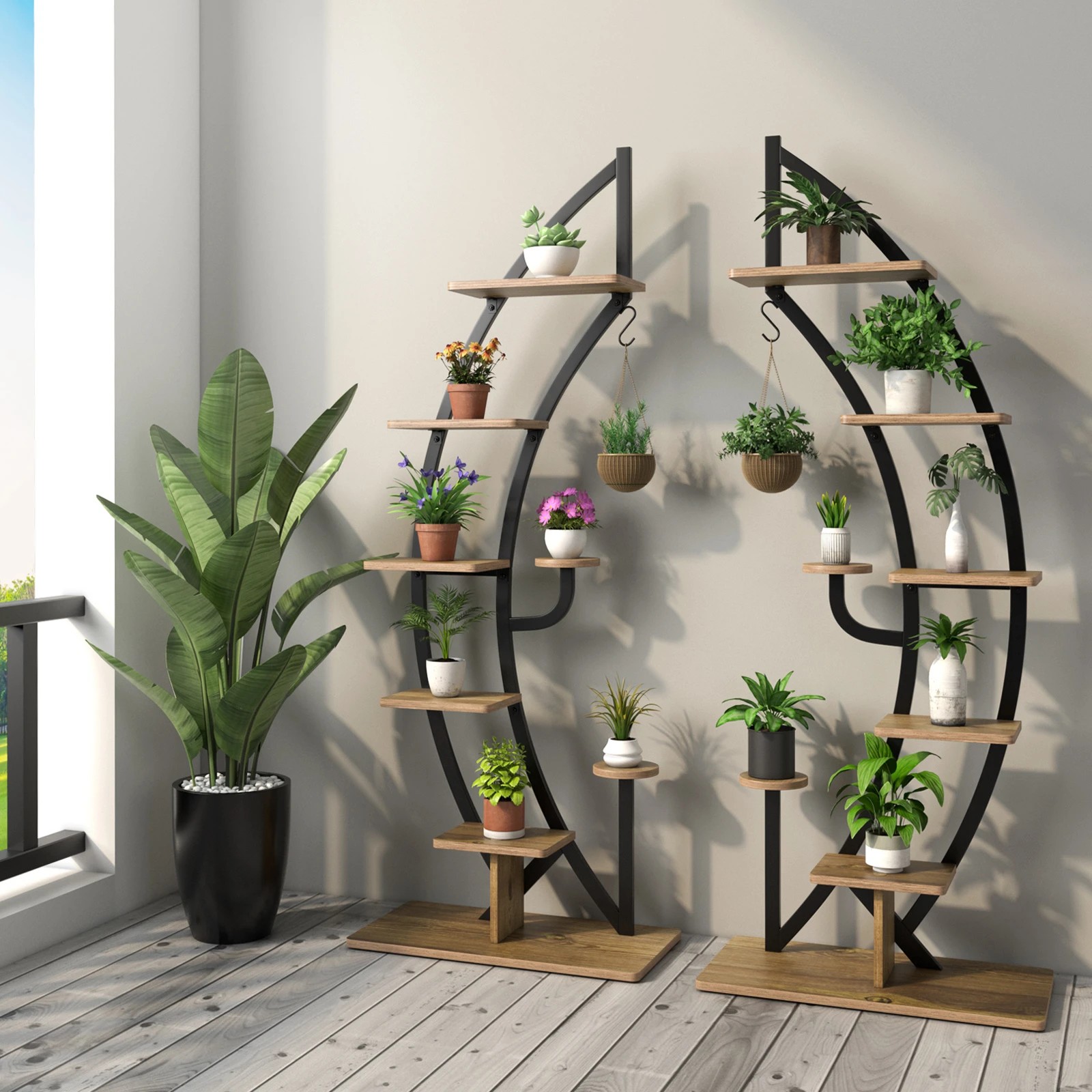 2 Costway 2x Metal Plant Stand 6-Tier Flower Display Shelf w/Hook, 2 of 2