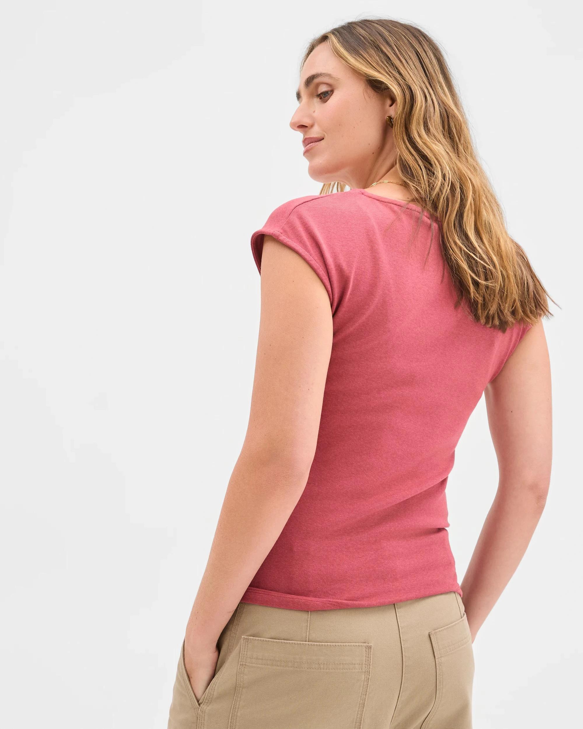 4 Target Australian Cotton Blend Soft Touch Front Gathered Seam T-Shirt POMEGRANATE, 4 of 6