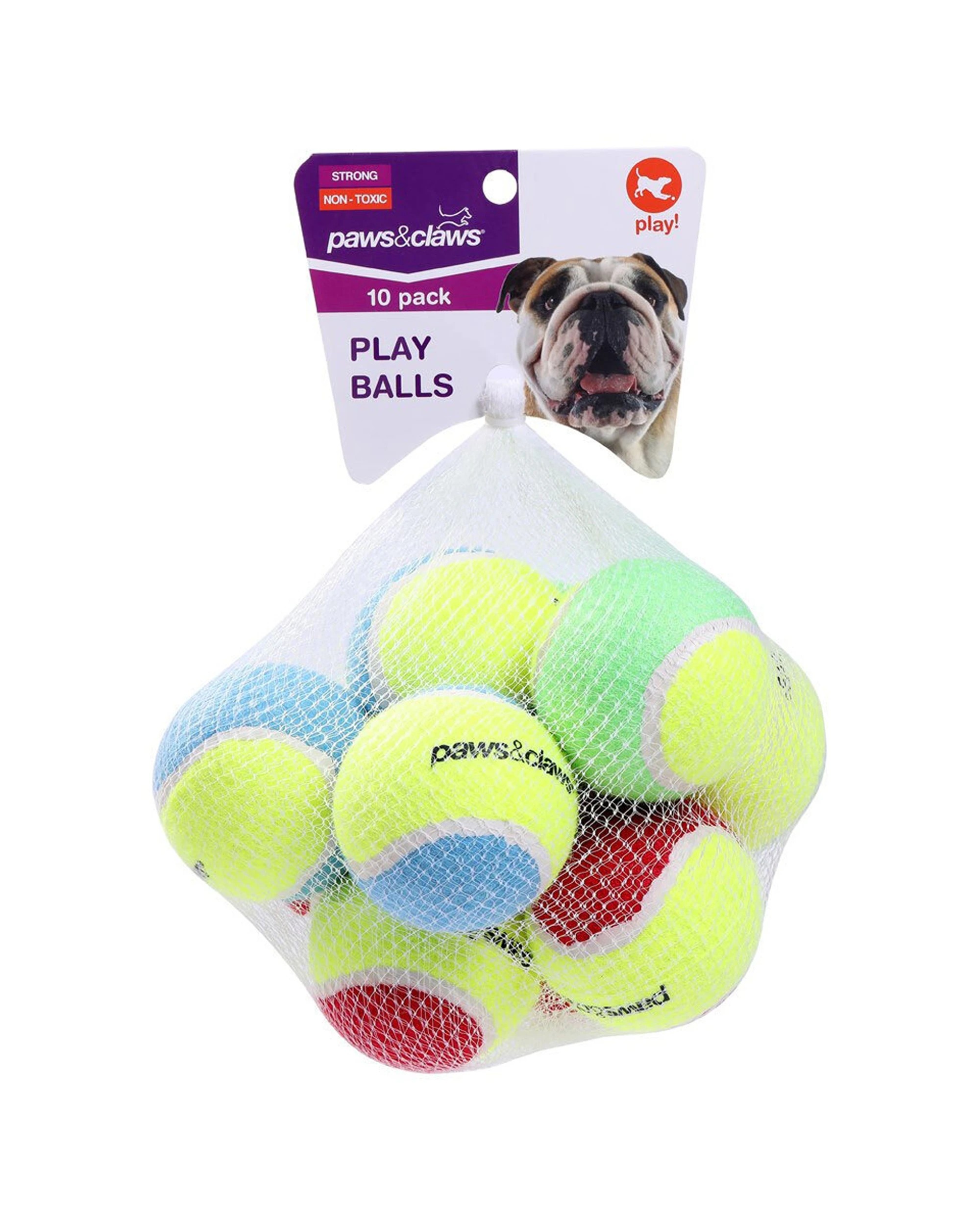 1 Paws And Claws 8pc 6cm Tennis Balls Non Toxic Multi Colour Dog Toys - Pack Of 8 - Assorted, 1 of 2