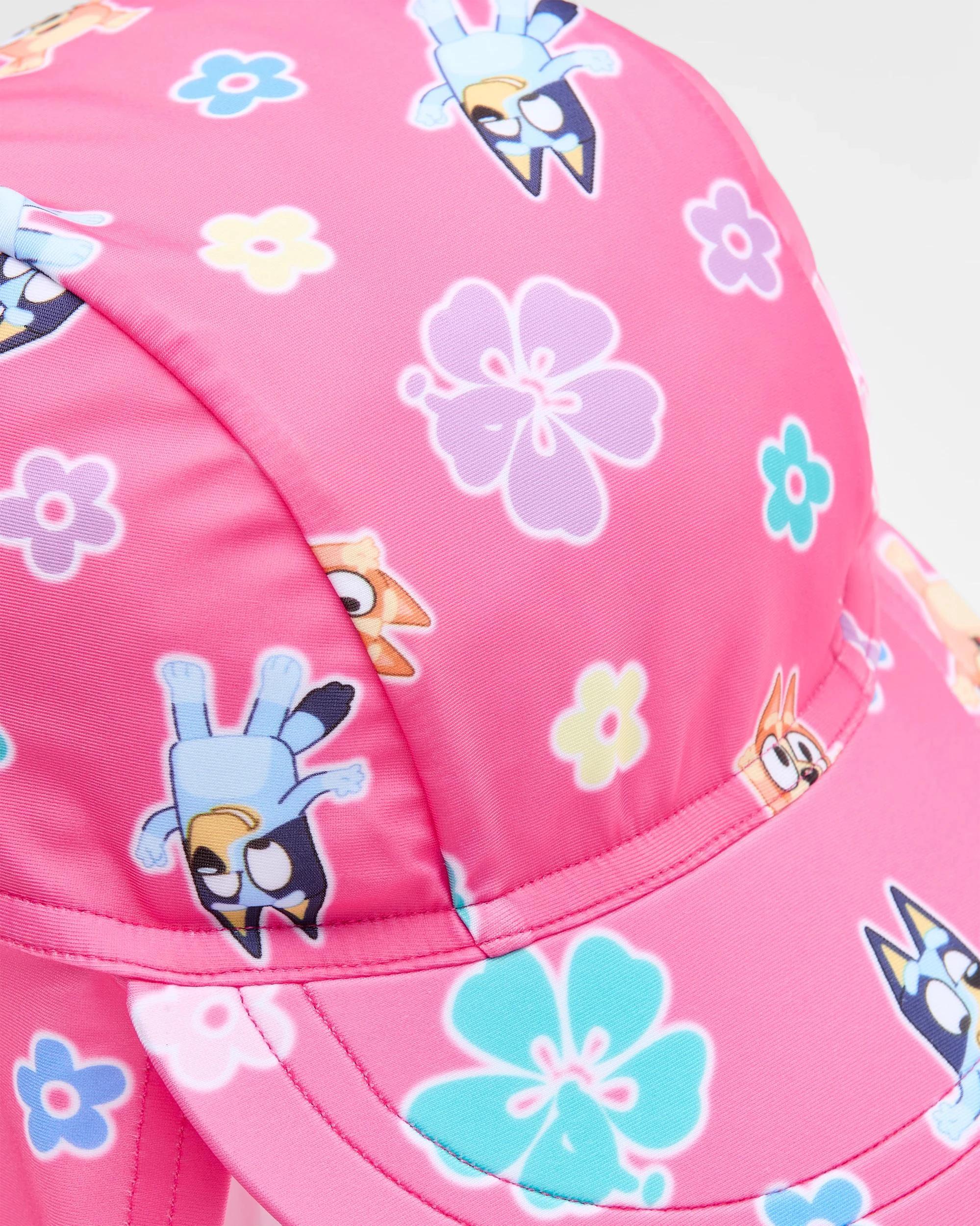 2 Kids Licensed Bluey Hibiscus Flowers Swim Hat PINK, 2 of 3