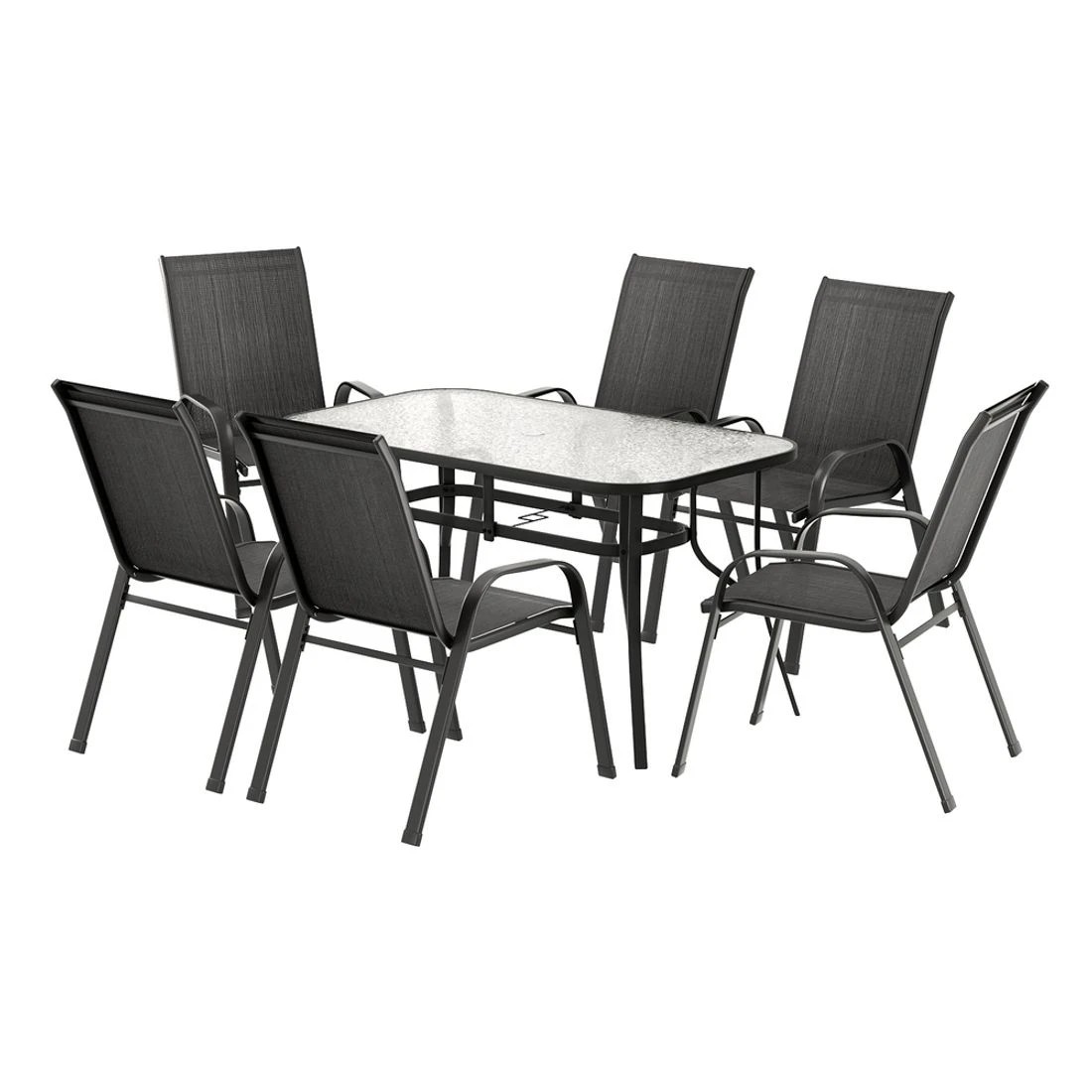 1 Gardeon 7PC Outdoor Dining Set Table and Chairs - Black, 1 of 7