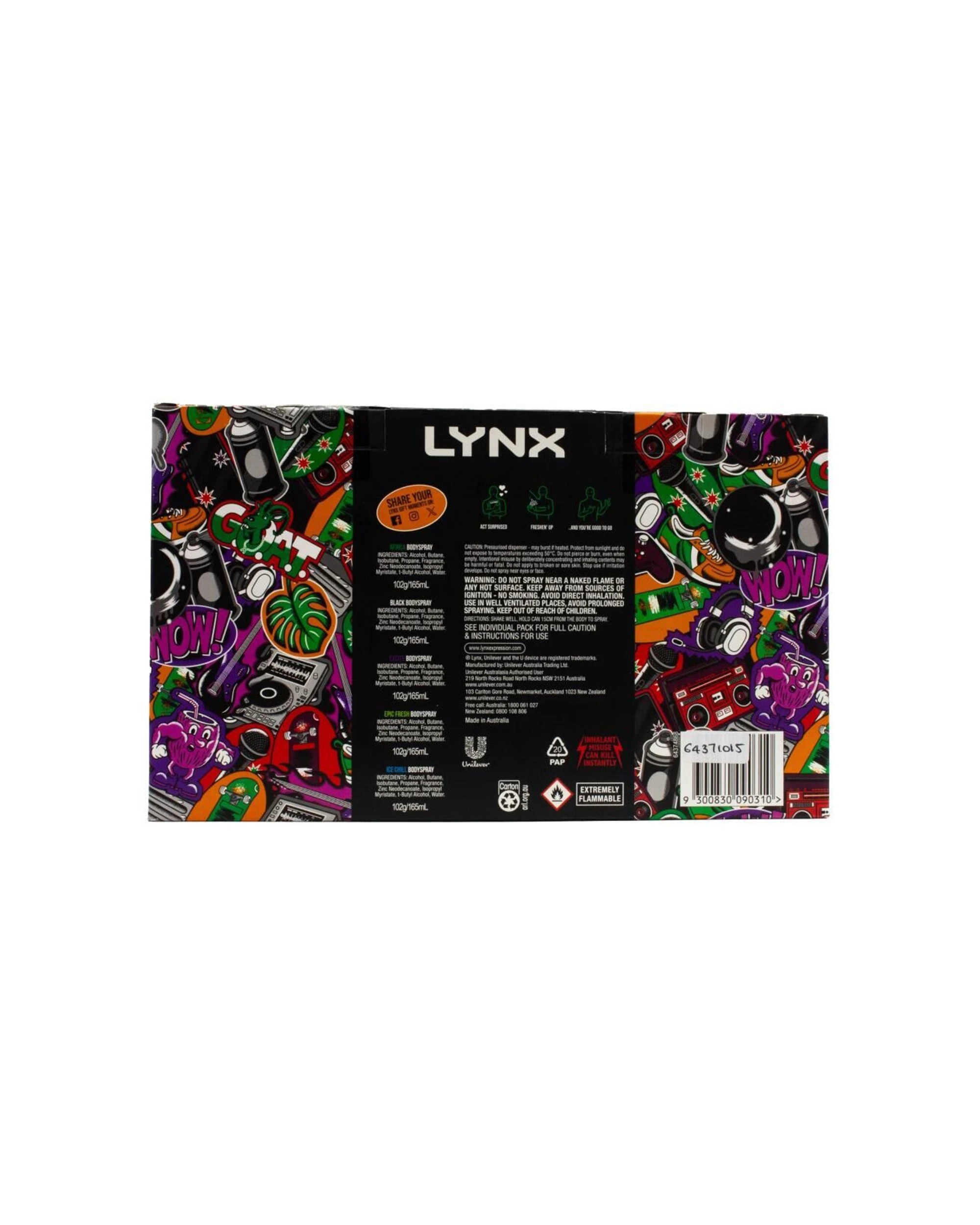 2 Lynx 5pc Men's Game On Collection Bodyspray Deodorant Spray Set 102g 165ml - Black, 2 of 2