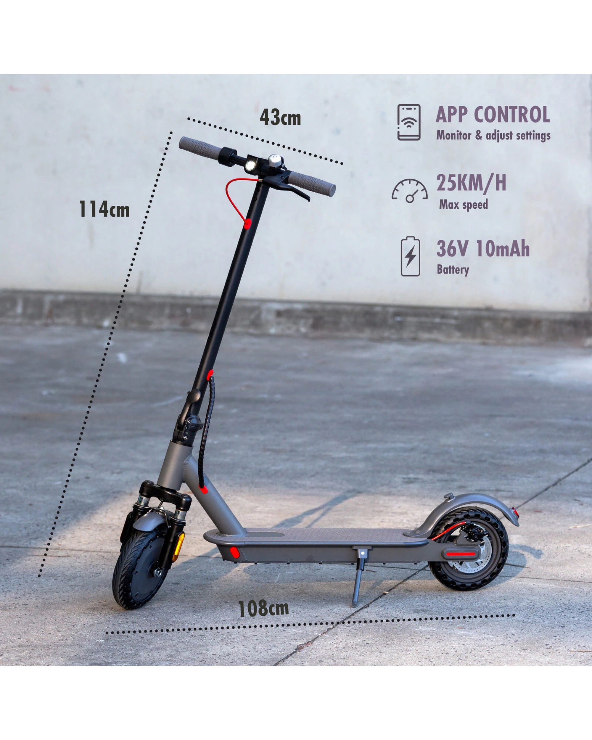 3 Lenoxx Electric Scooter, 350W Motor, 8.5 inch  Tyres, Front Suspension, Smart App, 3 of 10