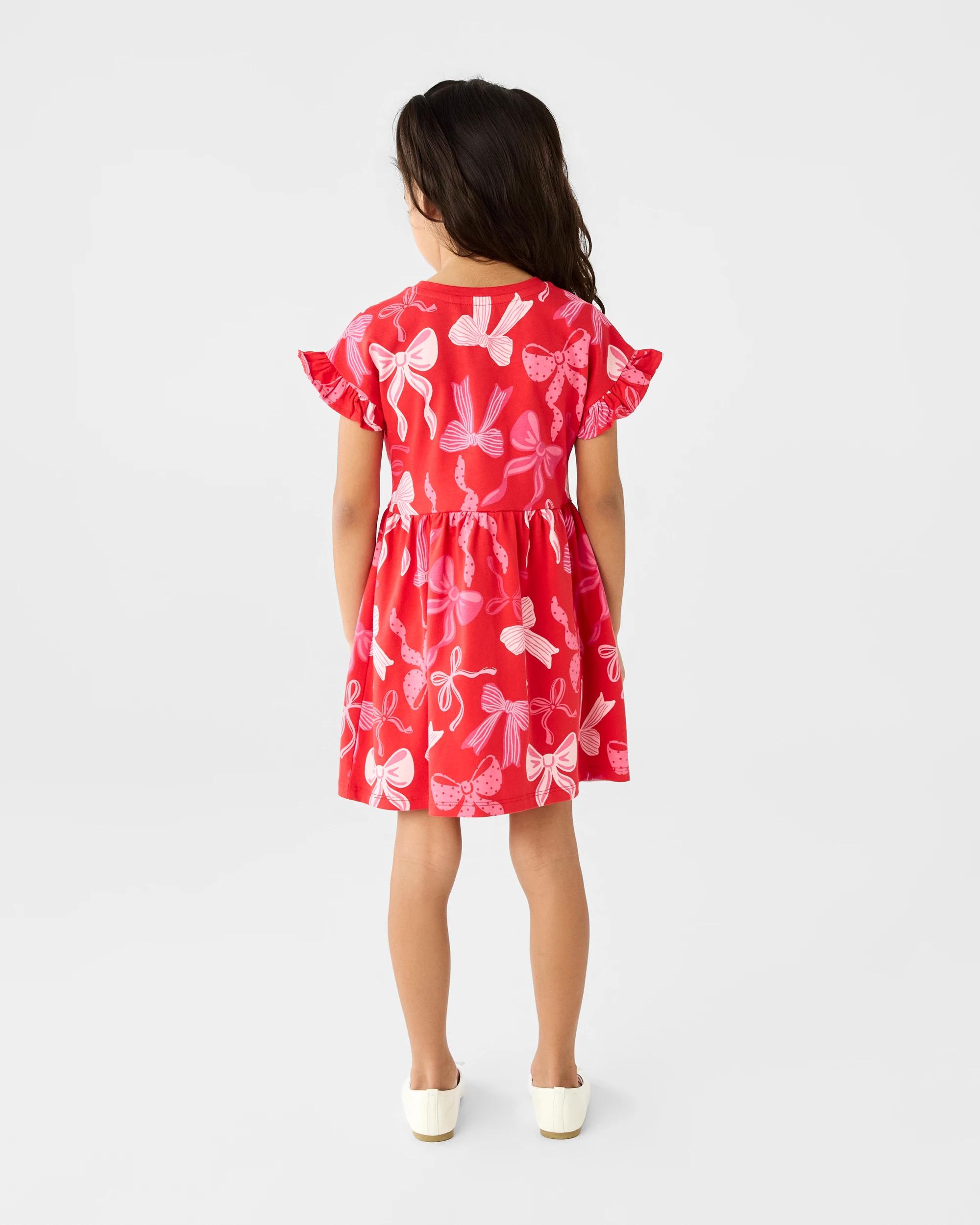 7 Christmas Print Jersey Dress Red Bows, 7 of 7