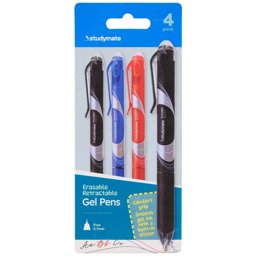 1 Studymate 0.7mm Retractable Erasable Gel Ink Pen Assorted 4PK, 1 of 7