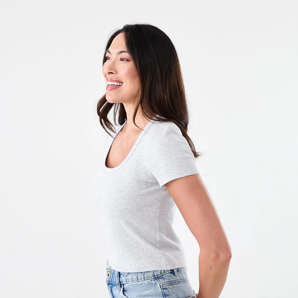 2 Short Sleeve Rib Square Neck T-shirt Slvr Marle, 2 of 5