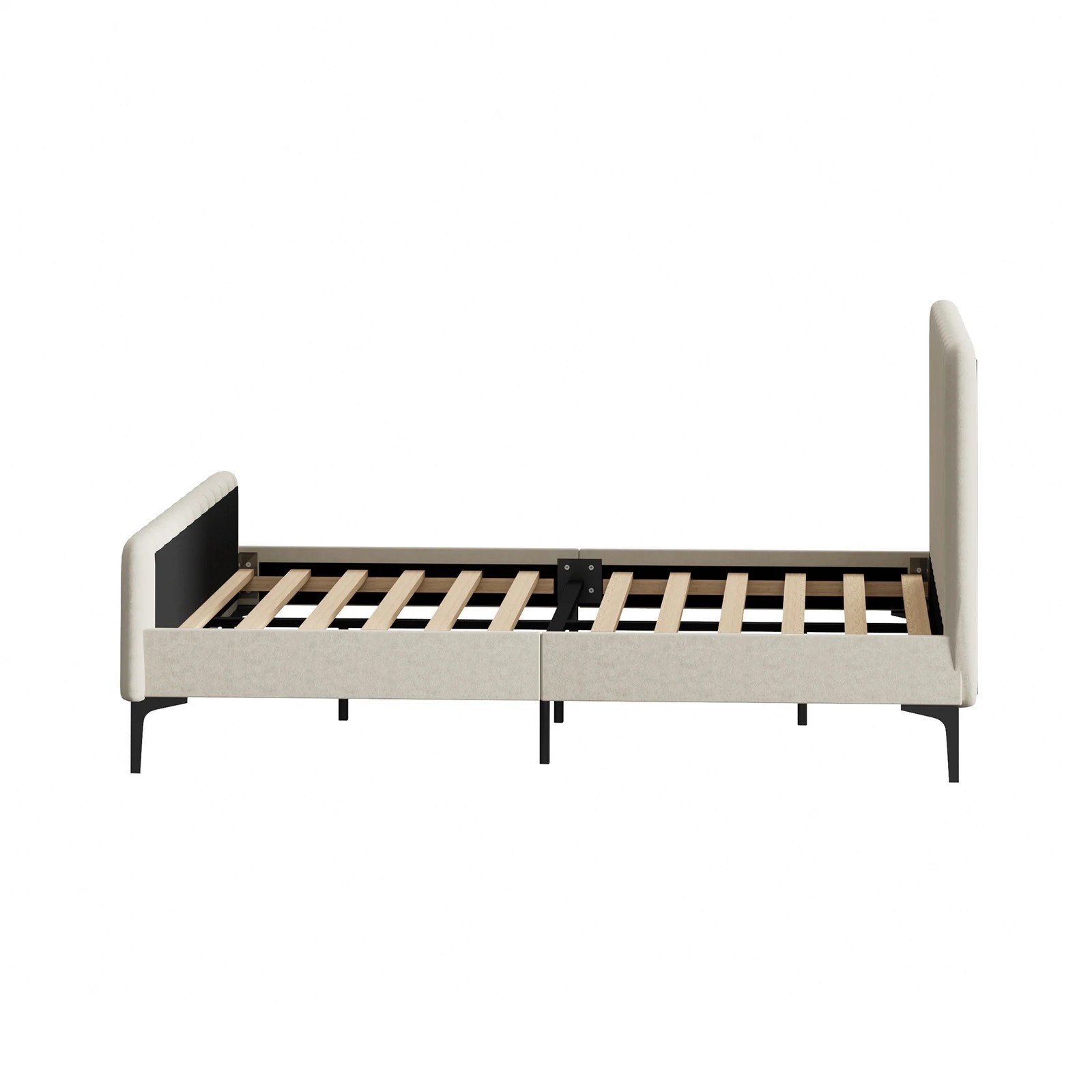 9 Oikiture Double Bed Frame Beds Platform Velvet
 - Beige, 9 of 10