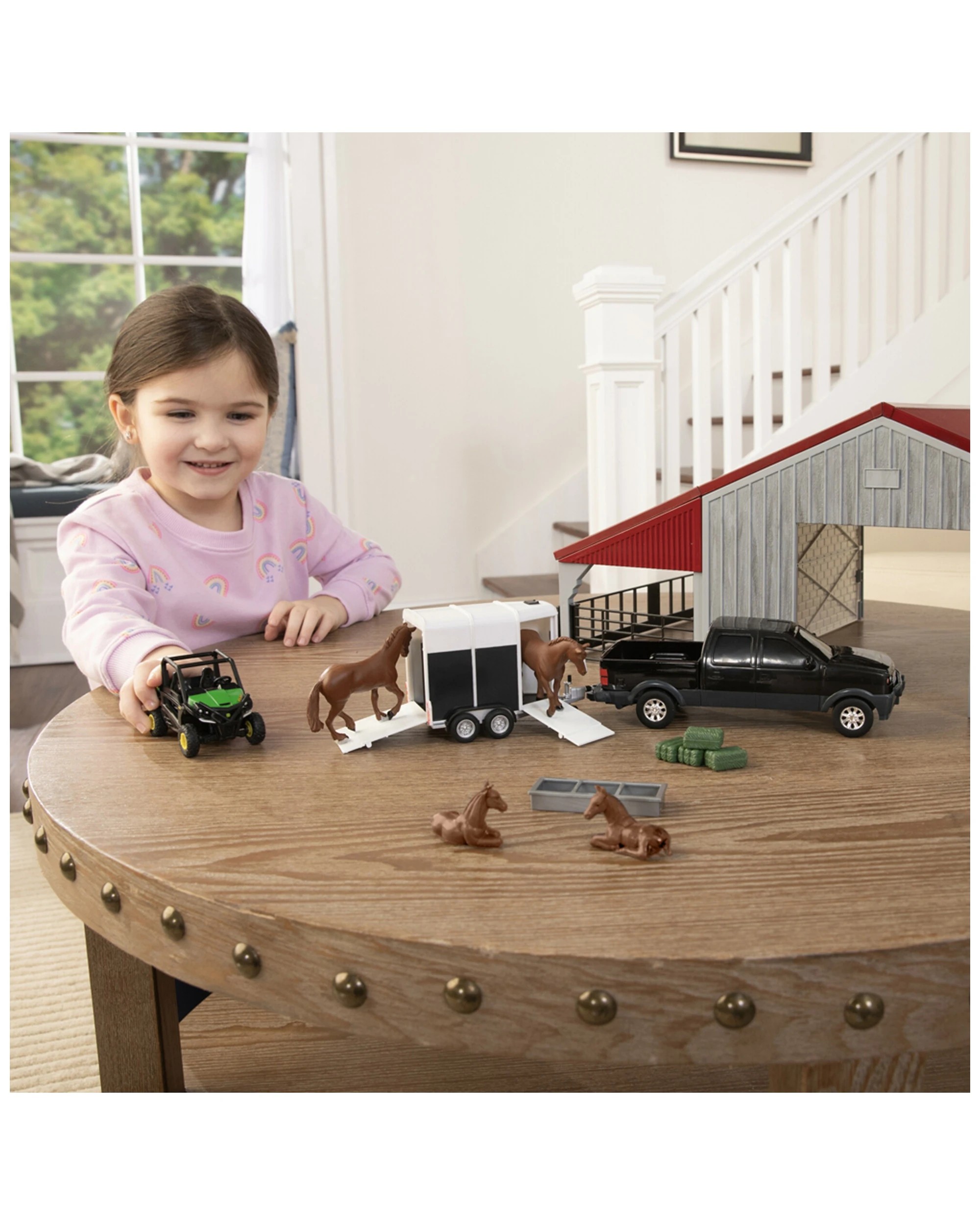 6 John Deere Weathered Barn Play Set With Pickup Horse Trailer 1 32 Scale 3 Years Plus. - Grey, 6 of 8