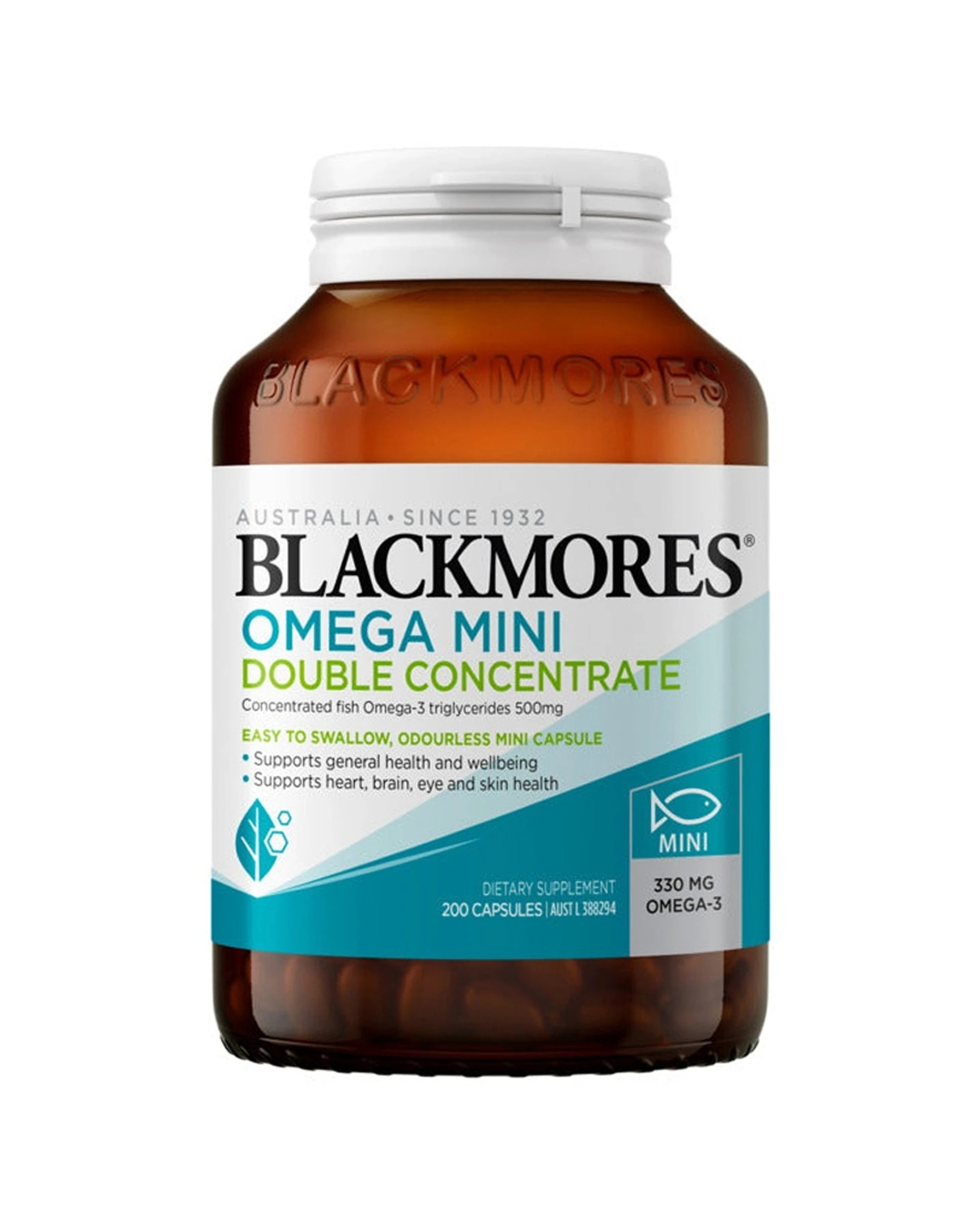 1 Blackmores 200pc Omega Mini Double Concentrate Odourless Fish Oil Capsules, 1 of 7