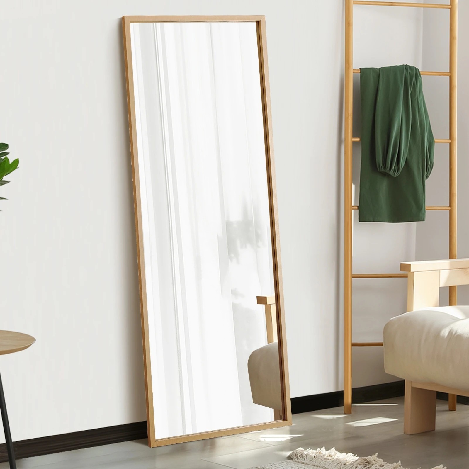3 Oikiture Wood 166x60cm Full Length Mirror Rectangle Floor Mirrors Free Standing
 - Natural, 3 of 9