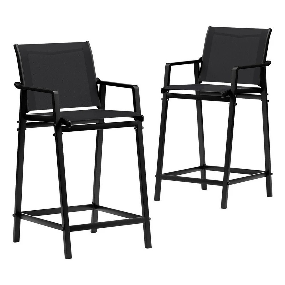 1 Gardeon 2PC Outdoor Bar Stools Steel Dining Chairs Patio Furniture Garden - Black, 1 of 6