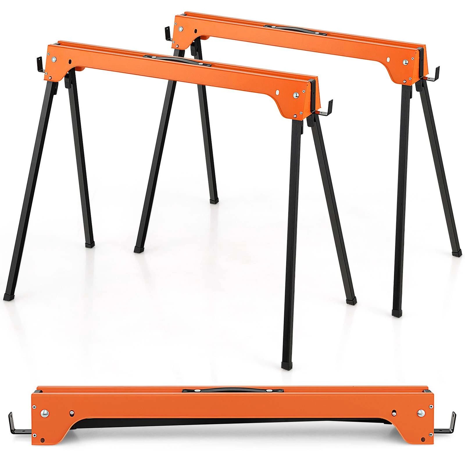 1 Costway Folding Sawhorses Pack of 2 Portable Metal Trestle Stand 600kg Capacity, 1 of 1