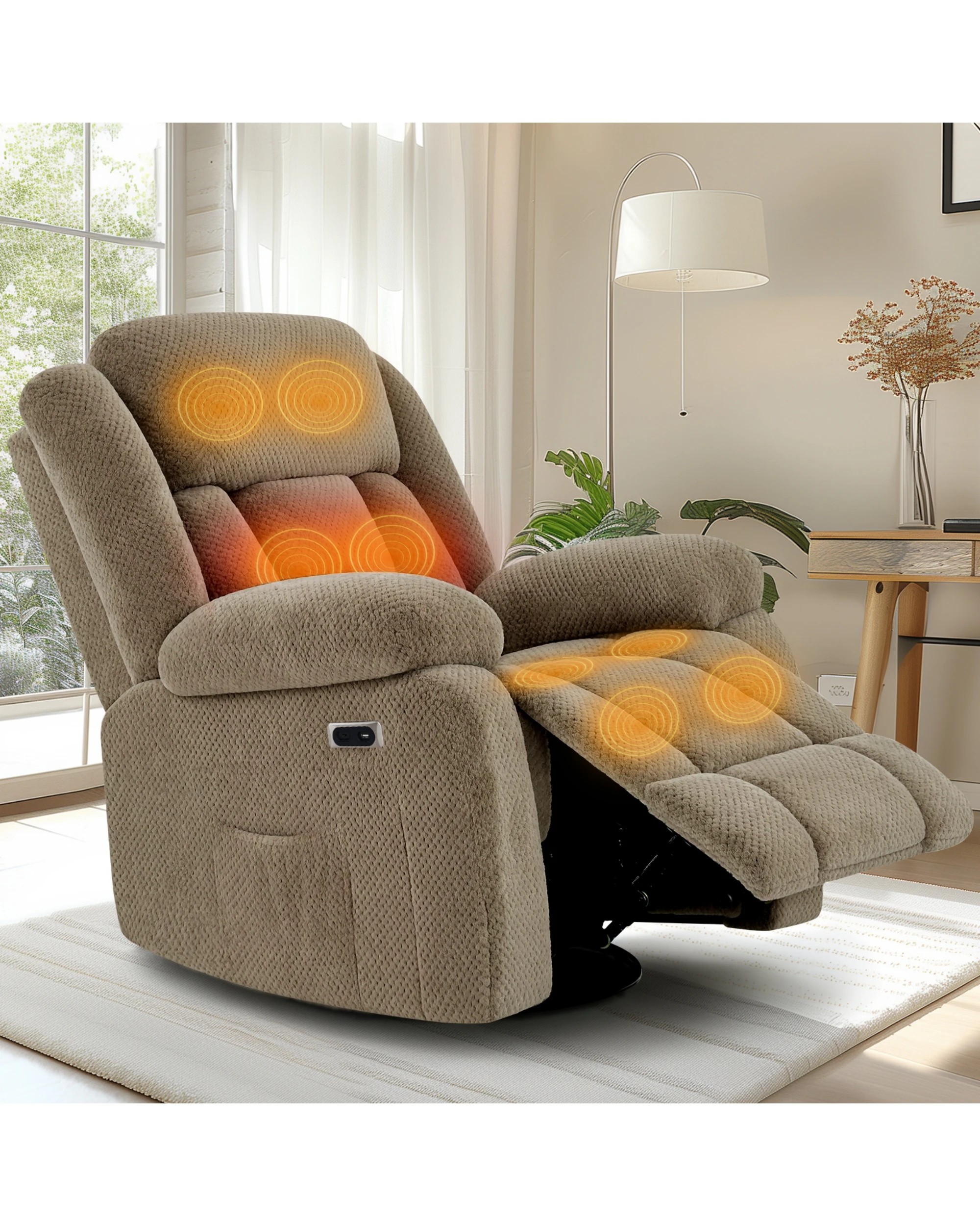 3 Advwin Recliner Chair Electric Heat Massage Chair Lounge Armchair Rotatable Velvet Brown, 3 of 7