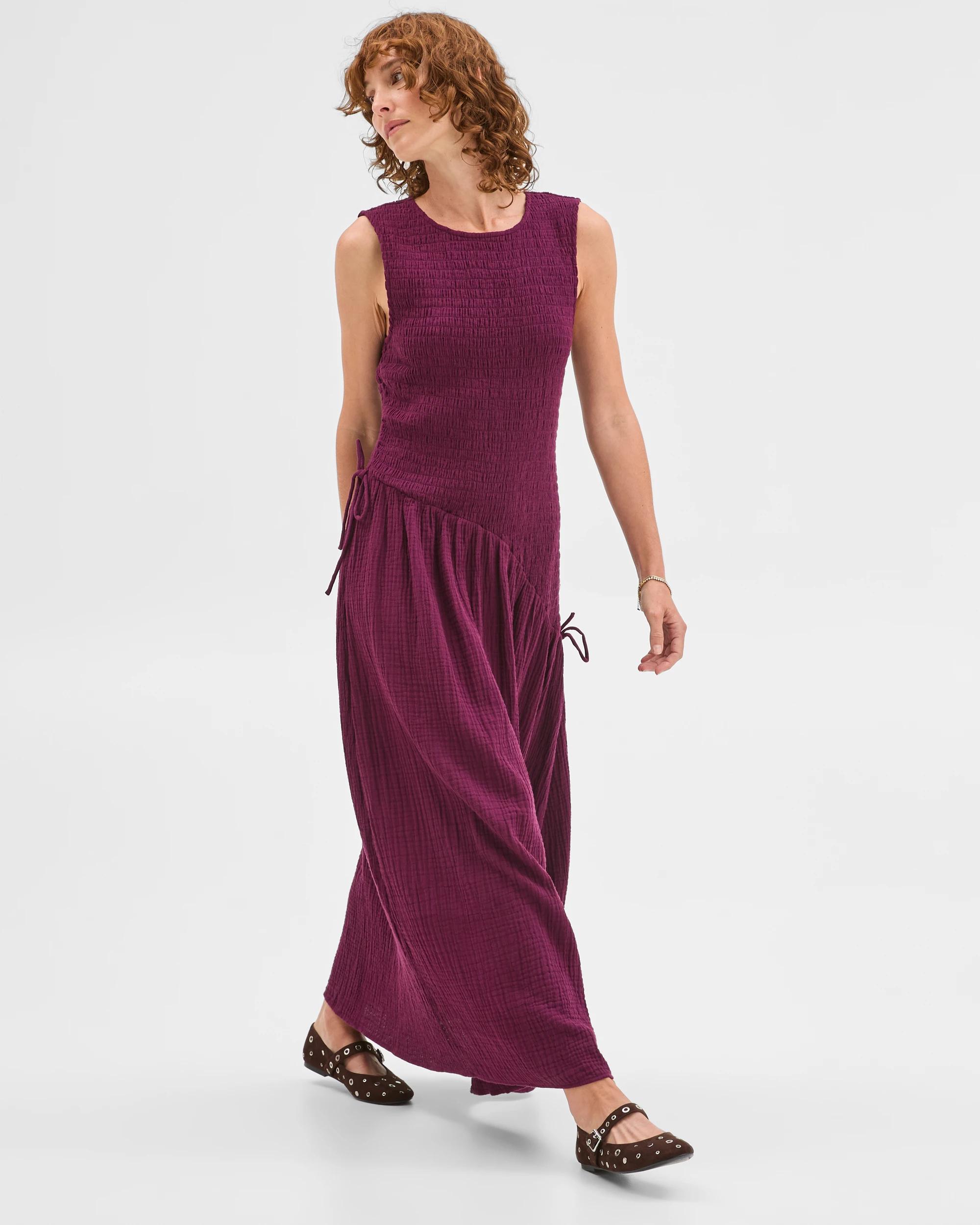 1 Target Woman Australian Cotton Resort Woven Asymmetrical Midi Dress DEEP PLUM, 1 of 7