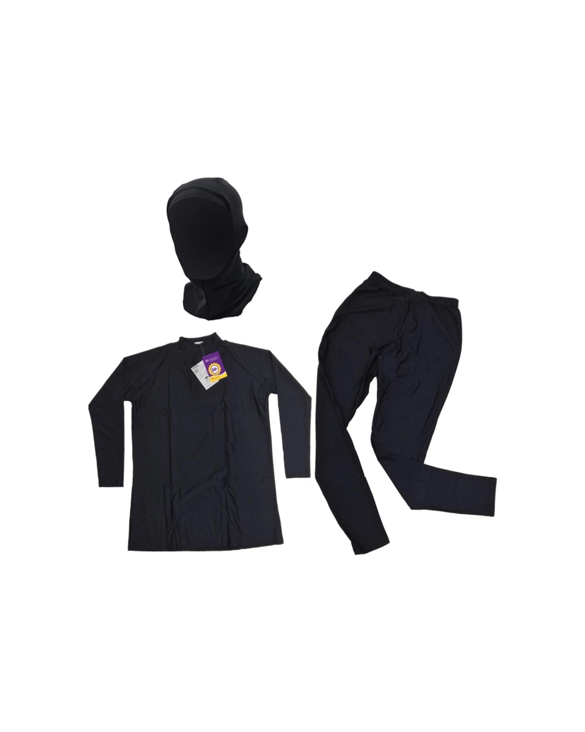 3 3pc Adrenalin Women's Sun Protective UPF50+ Burkini Full Coverage Swimwear BLACK, 3 of 4