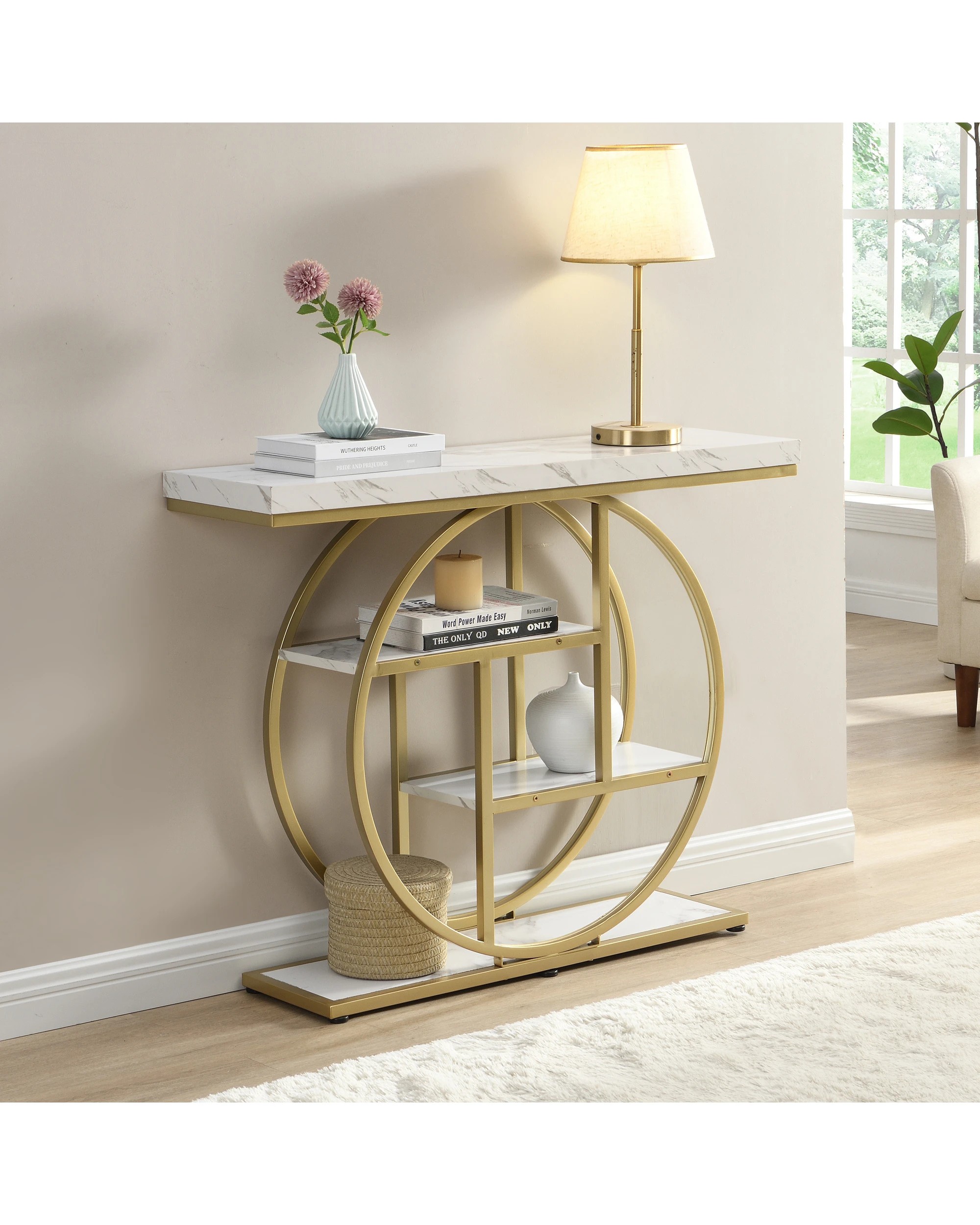 3 IHOMDEC 4-Tier Entryway Console Table - Black, 3 of 10