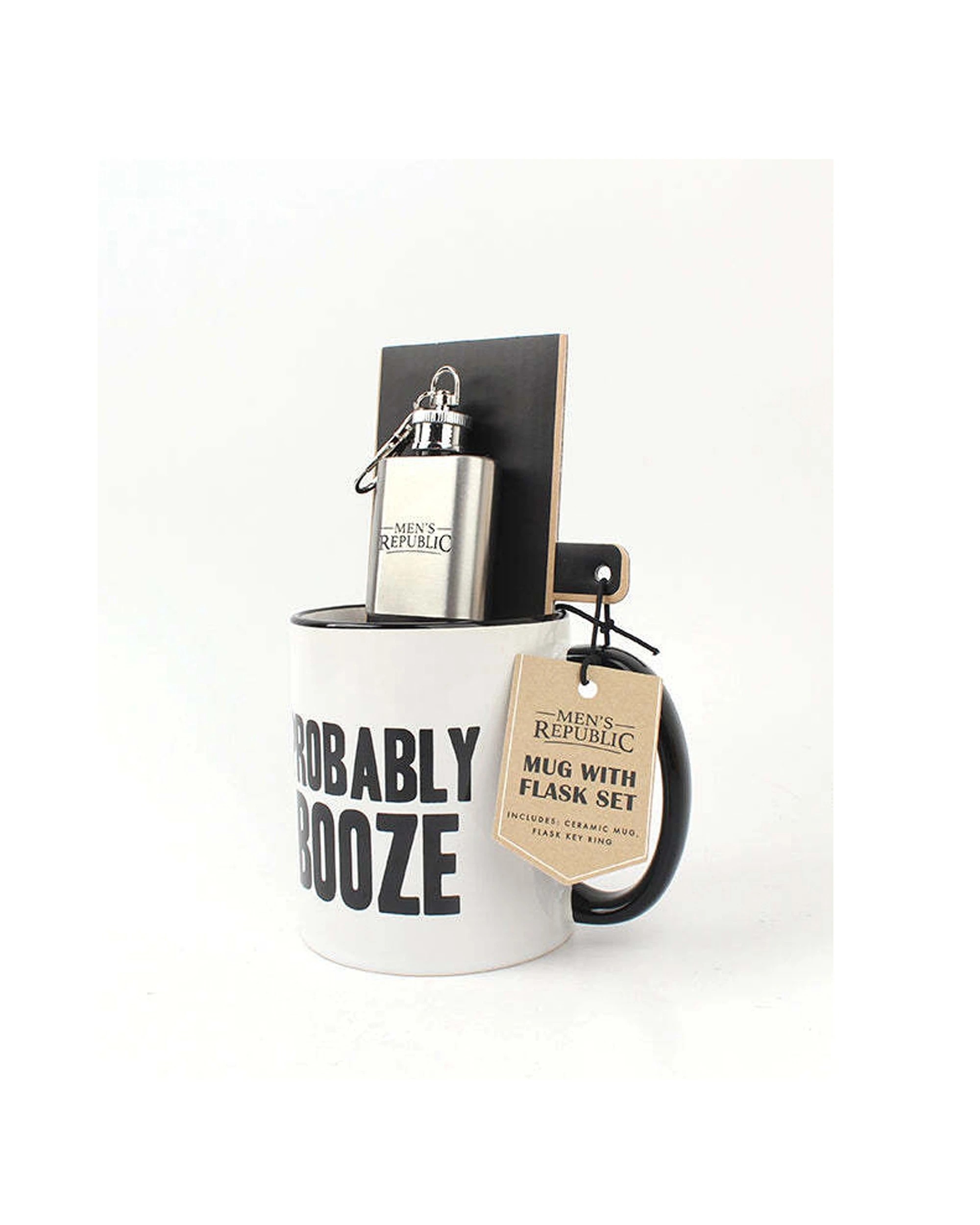 2 Mens Republic Mug Set Probably Booze Ceramic Mug & Mini Flask Set - White, 2 of 3