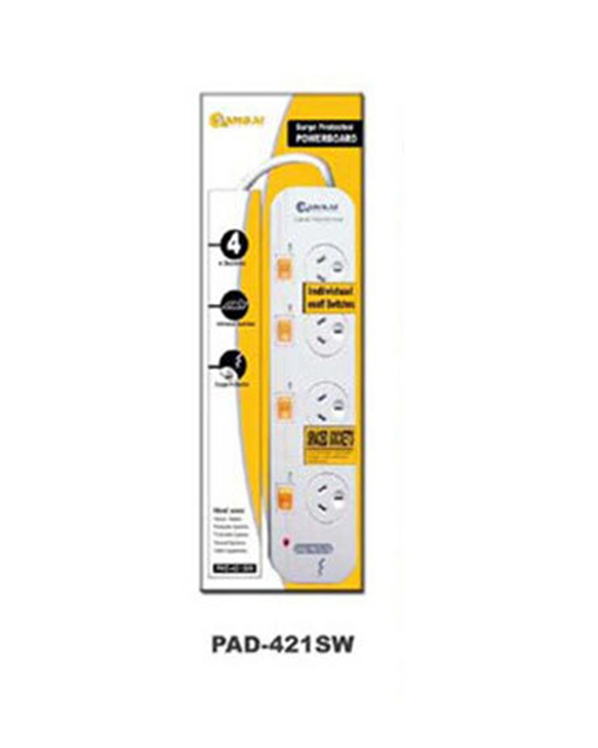 3 Sansai 4 Way Individually Switched Power Board Overload Surge Protection 1m - White, 3 of 3