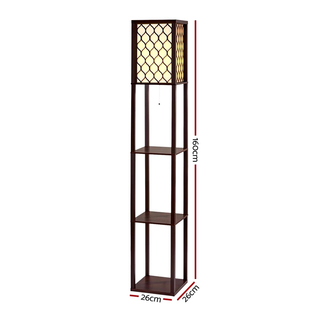 2 Artiss Floor Lamp 3 Tier Shelf Storage LED Light Stand Home Room Pattern - Brown, 2 of 7