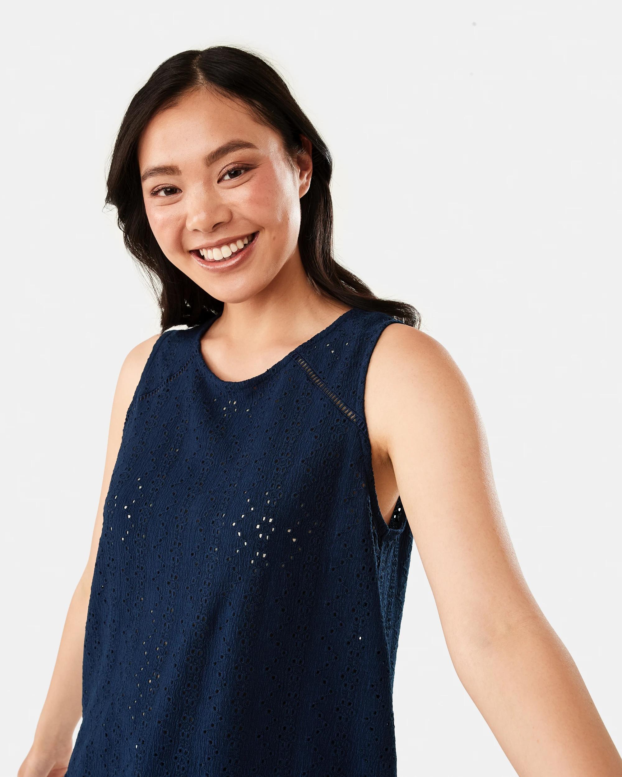 4 Sleeveless Broderie Detail Top Blu Pcoat, 4 of 6