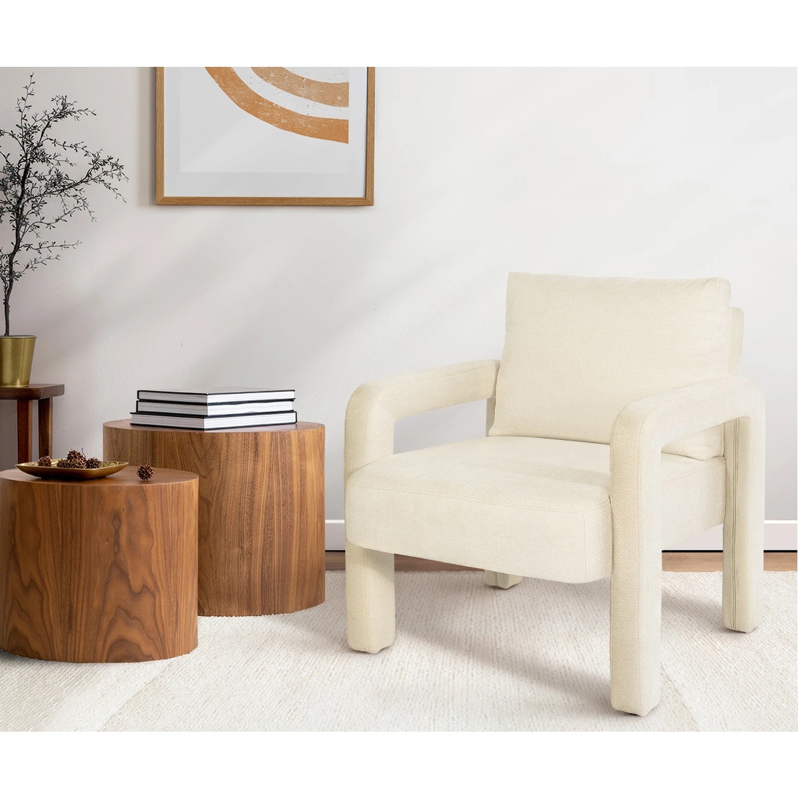 4 Oikiture Armchair Velvet Accent Chairs 1 Seater Lounge Sofa Chair - Beige, 4 of 10