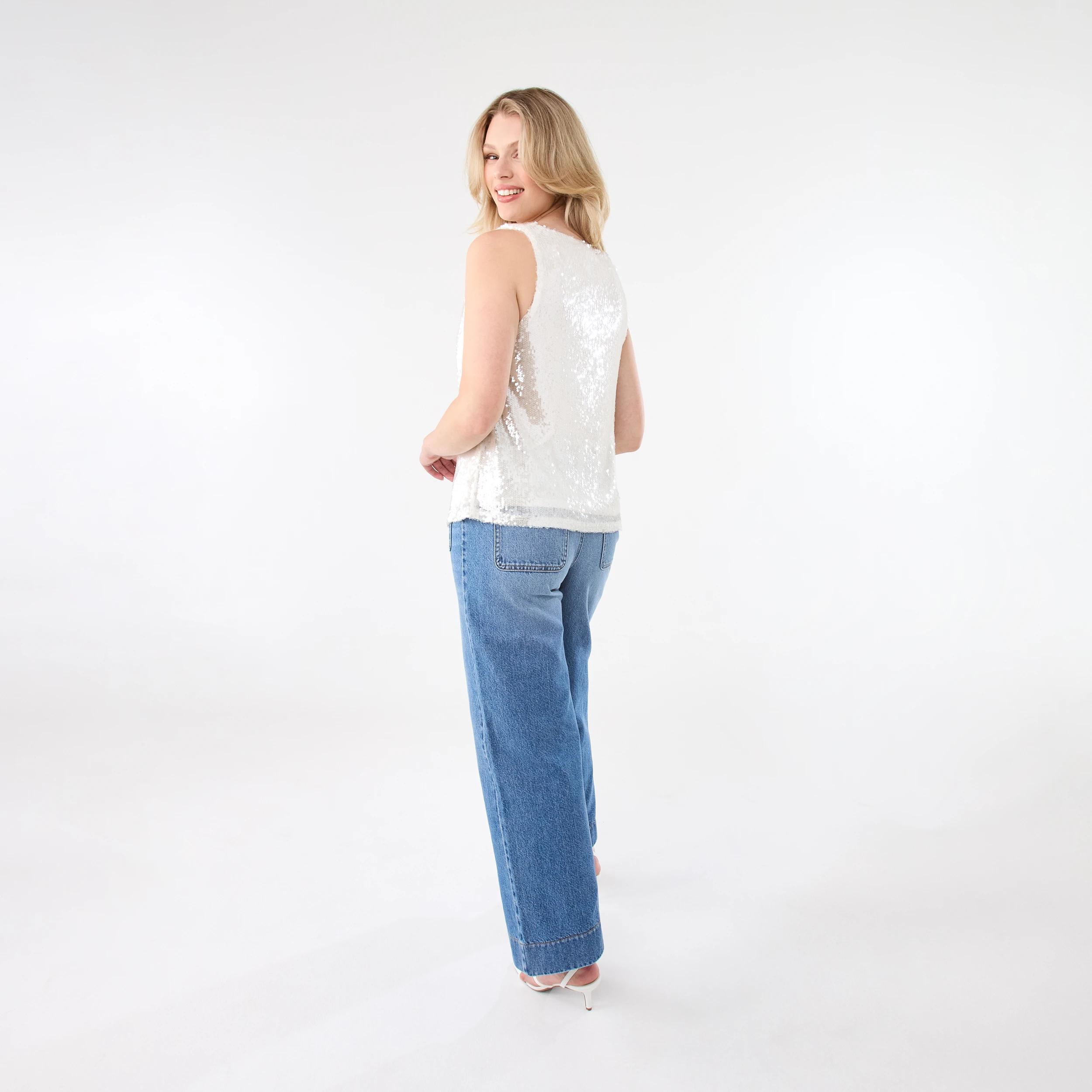 4 Sleeveless Sequin Cowl Neck Top White, 4 of 6