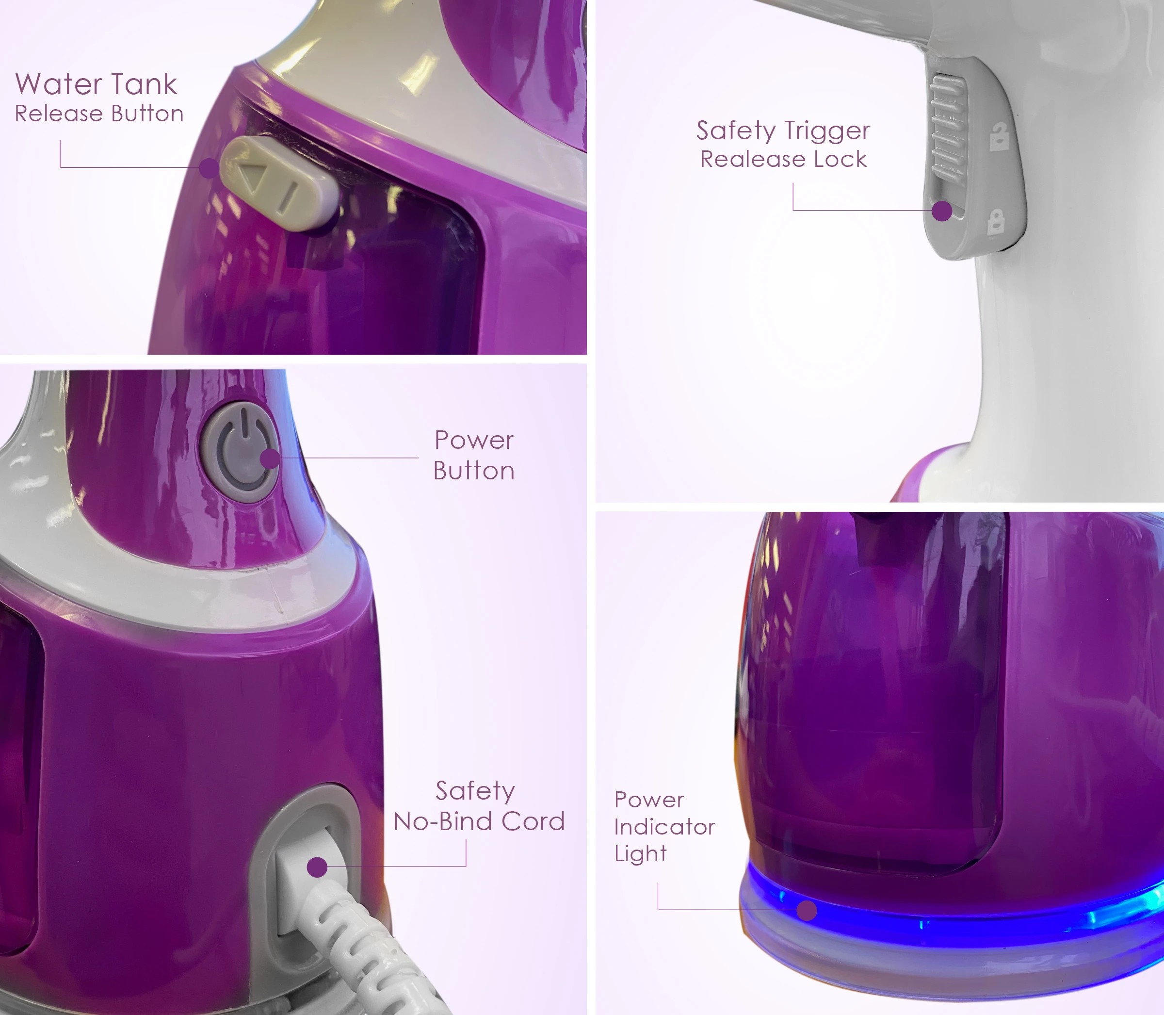 9 TODO 1700W Power Garment Steamer Handheld Steam Brush Iron Purple, 9 of 10