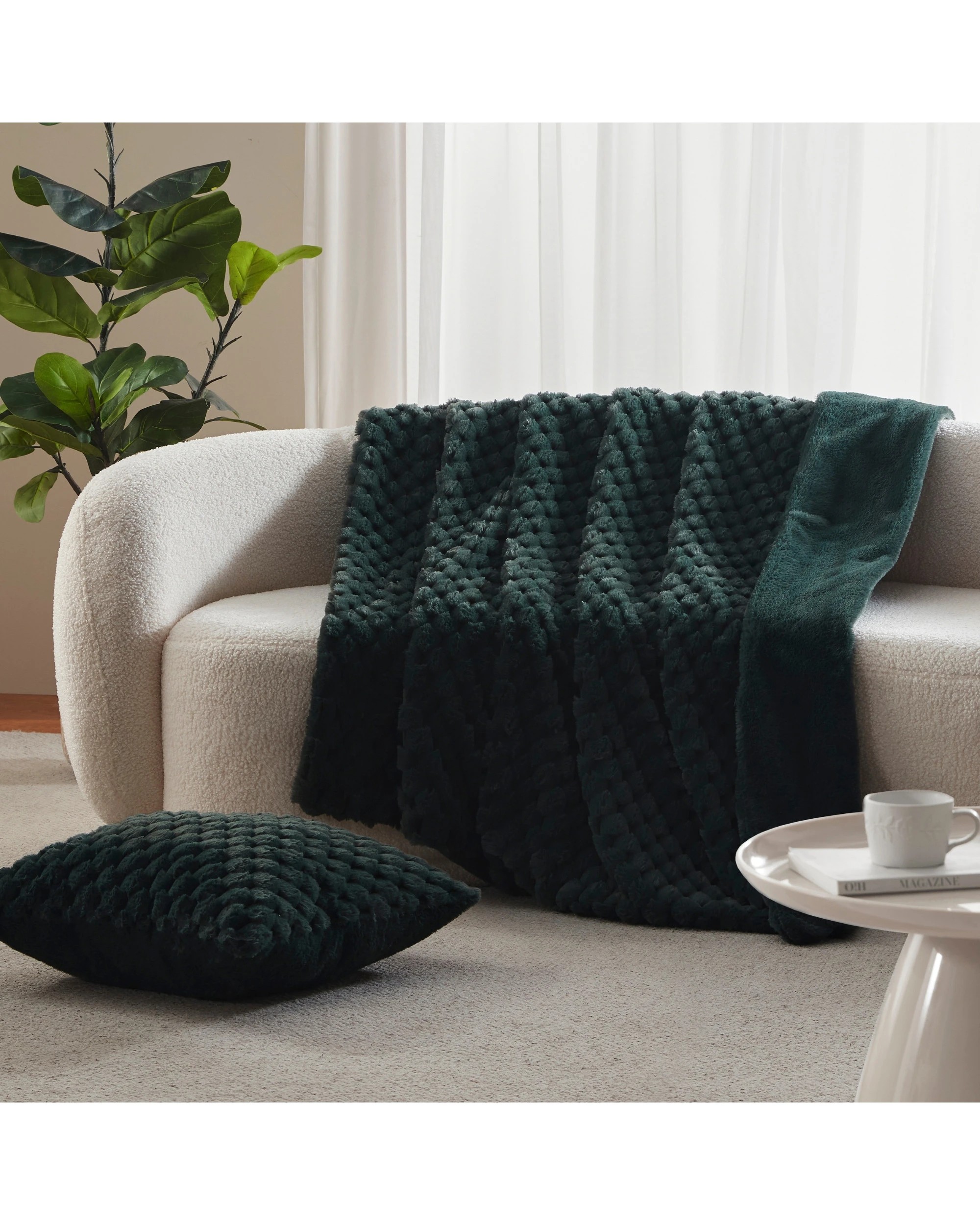 1 Dreamaker Emmett Textured Faux Fur Throw 180x200cm - Deep Teal, 1 of 6