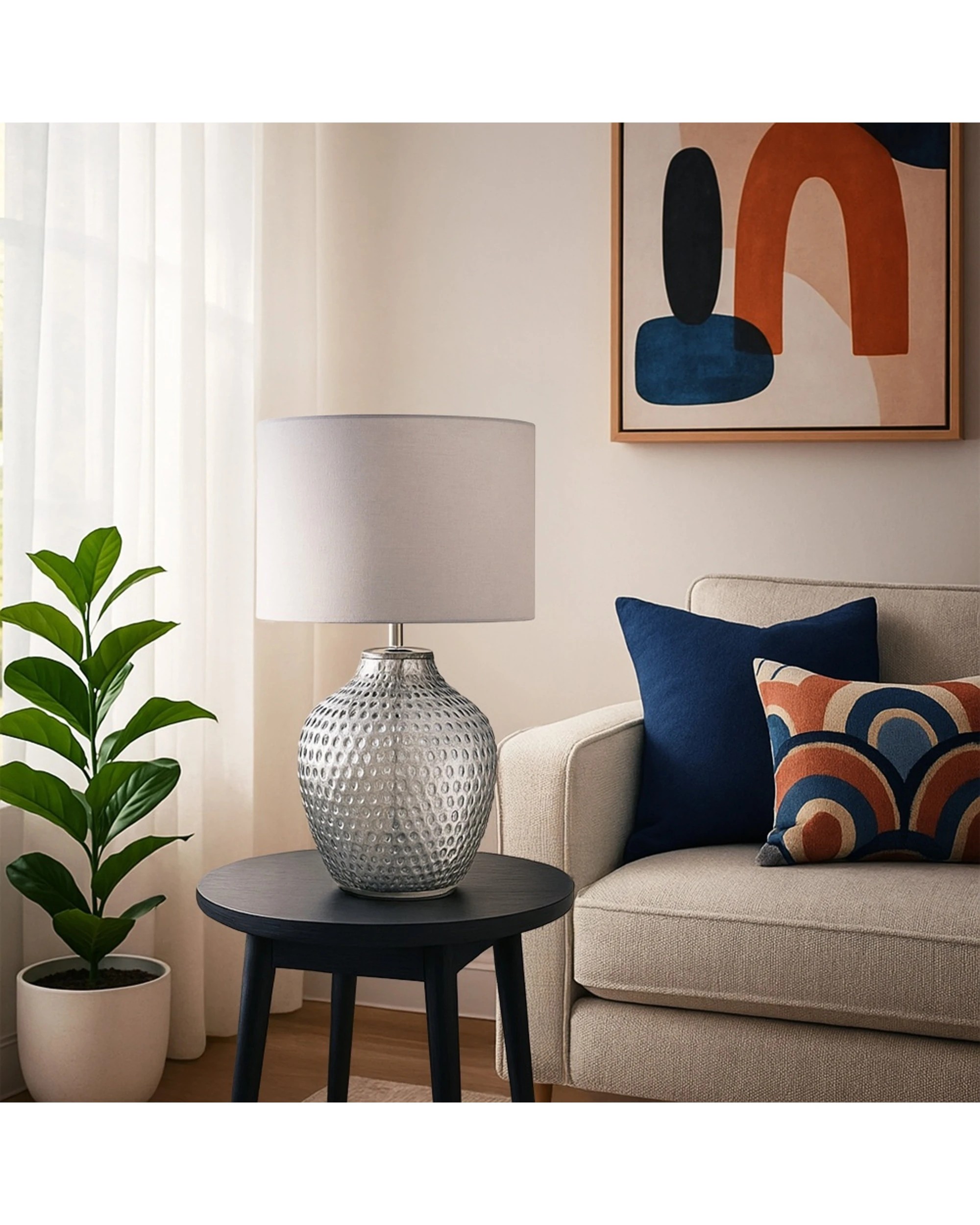 3 Urban Style Cassie Table Lamp Textured Glass Base Shade Inline Switch - Grey, 3 of 4