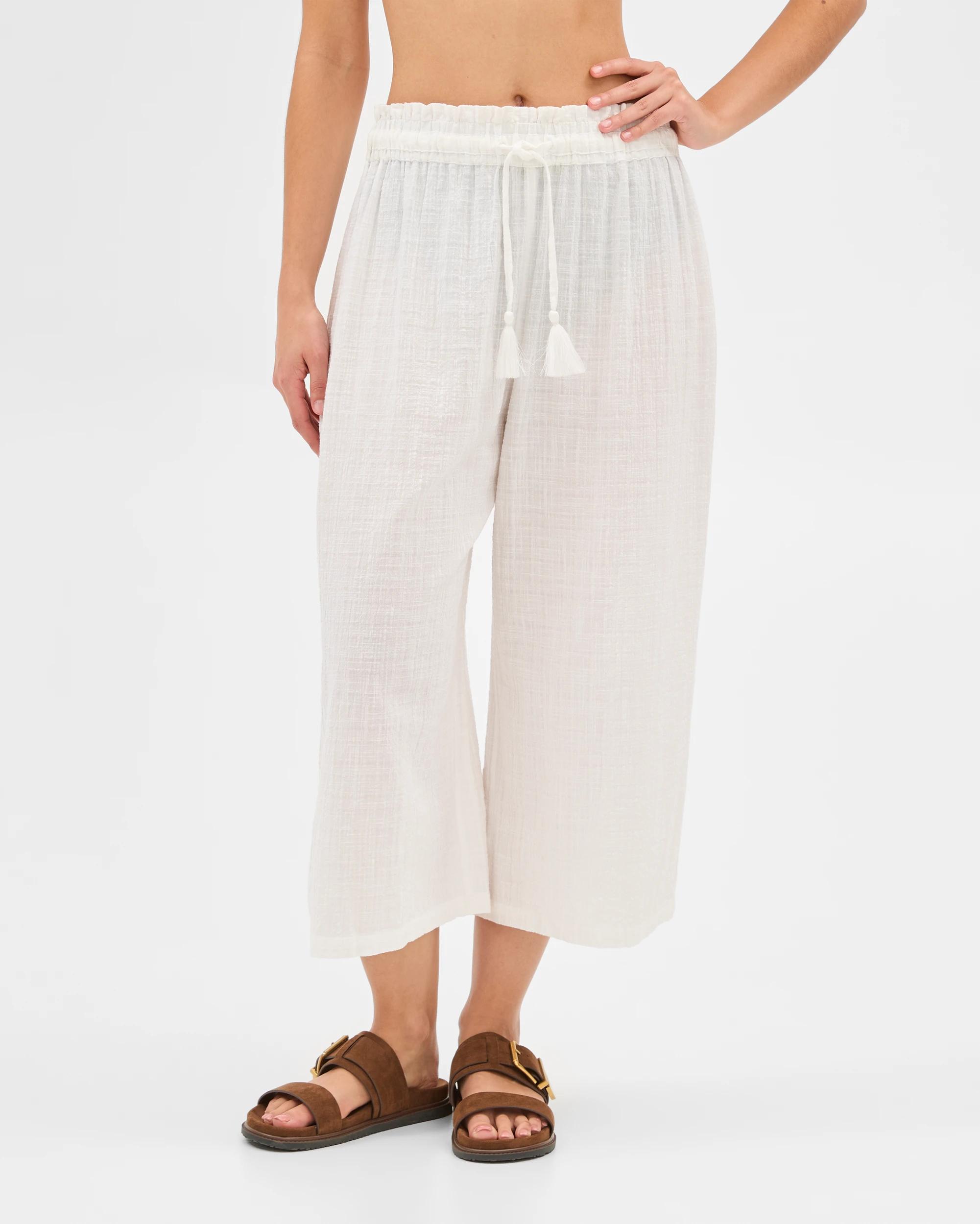 3 Target Resort Shirred Waist Culotte Pants WHITE, 3 of 6