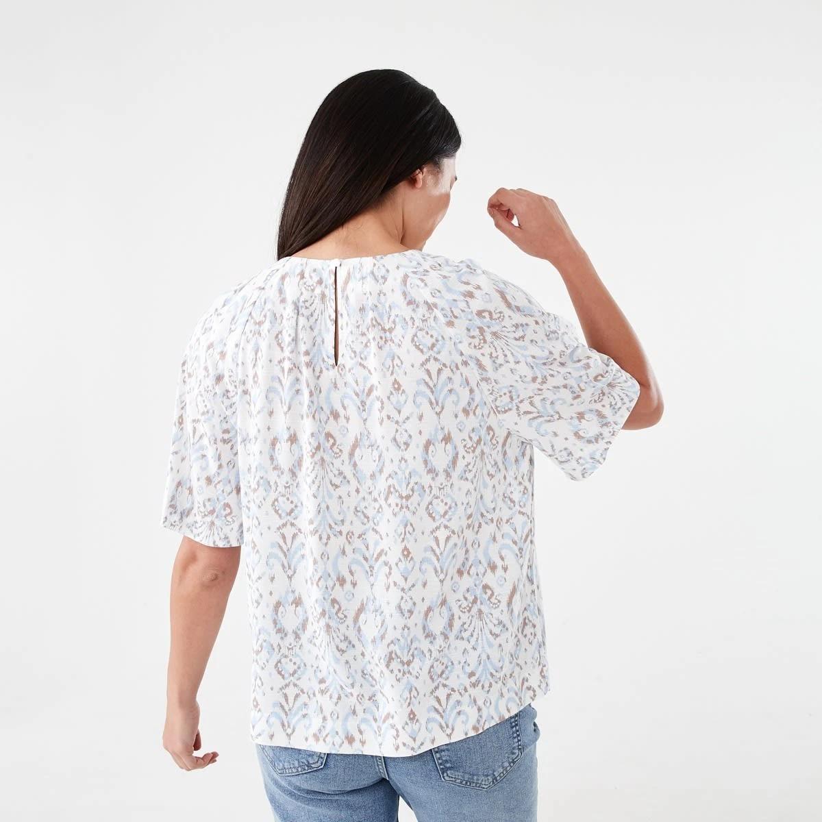3 Short Sleeve Tuck Top IKAT BRUNI BLUE, 3 of 6
