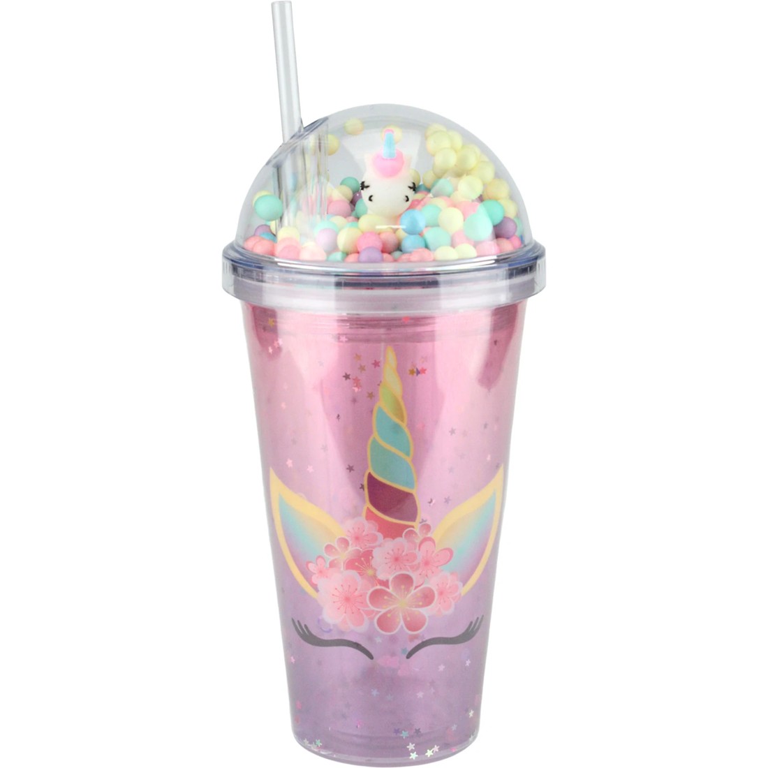 1 Partyrama Unicorn Sparkly Tumbler Cup with Straw, 1 of 3