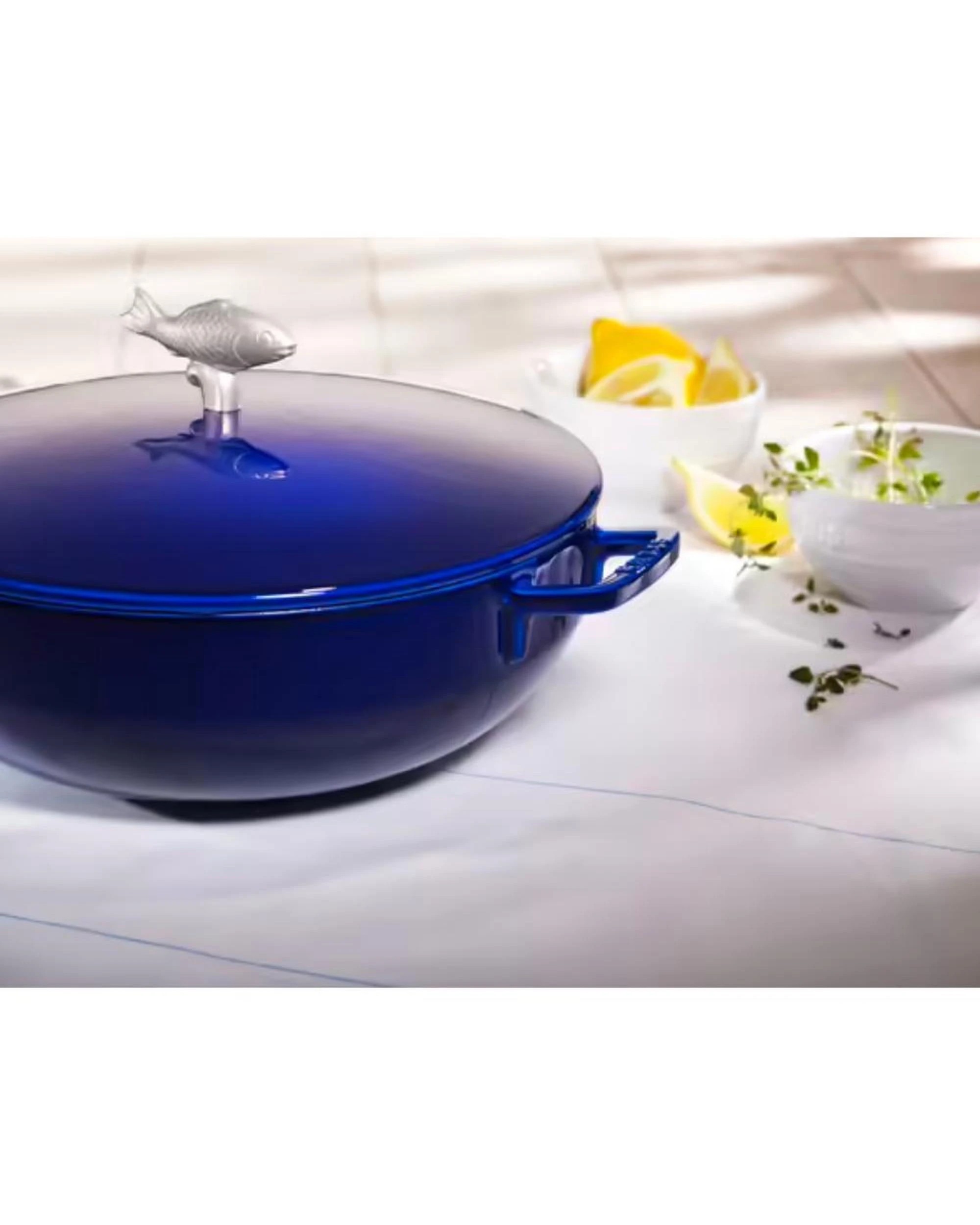 3 Staub Enamelled Cast Iron Bouillabaisse Pot 28cm  4.65L  Marine Blue - Blue, 3 of 5