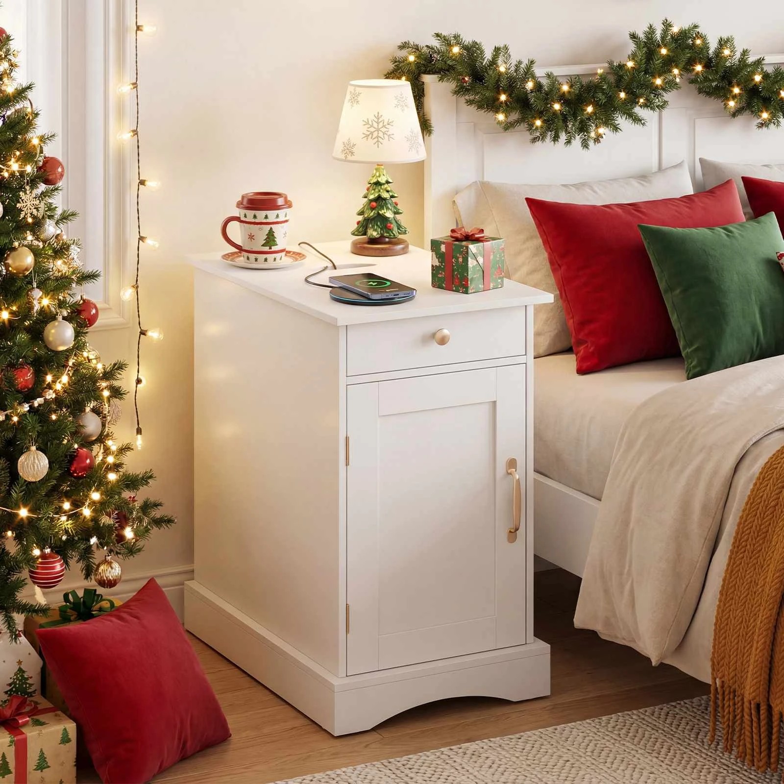 4 Cosway Bedside Table Nightstand w/Charging Station Side End Table - White, 4 of 6